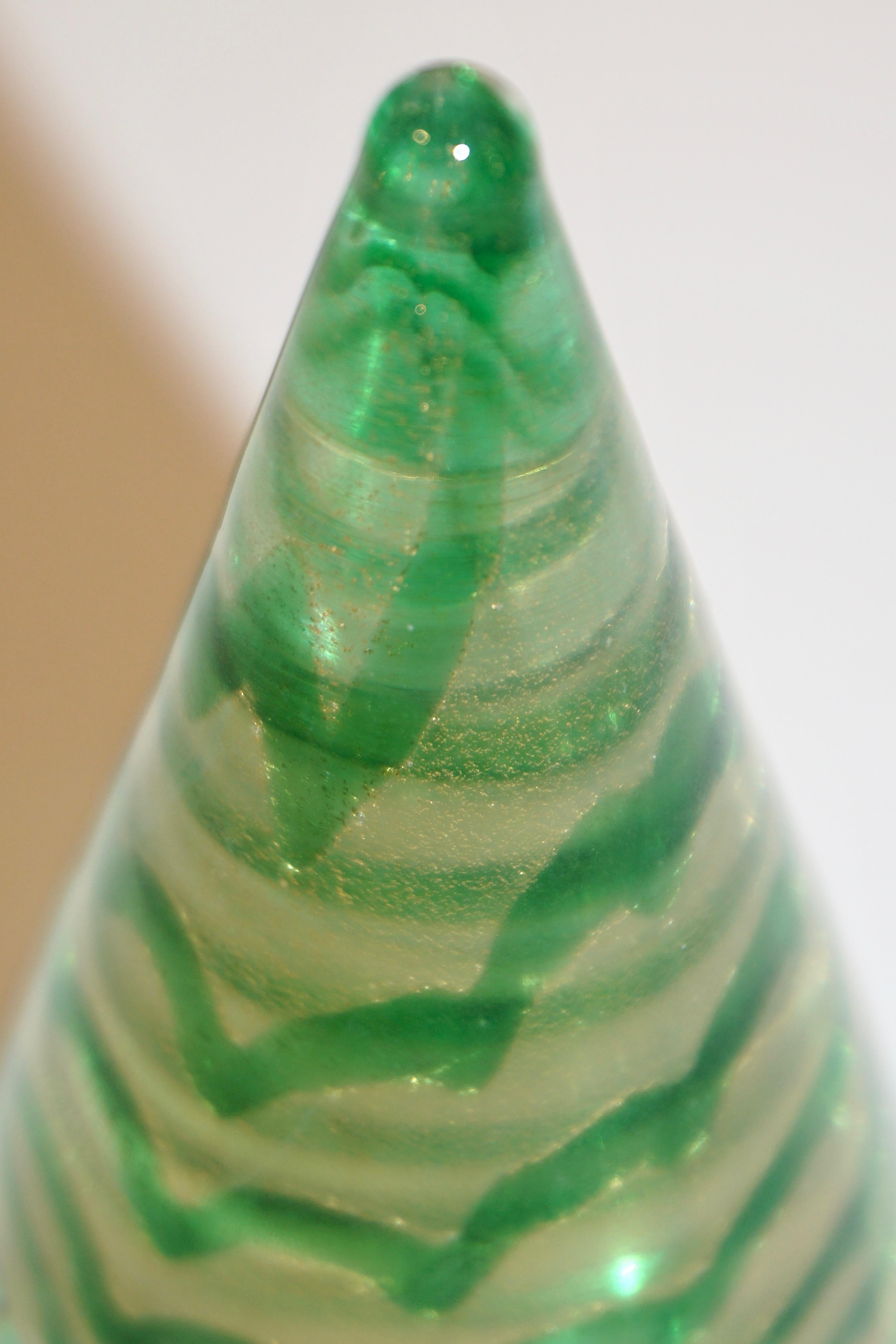 Cenedese 1980s Italian Vintage Green and Gold Murano Glass Tree Sculpture 3