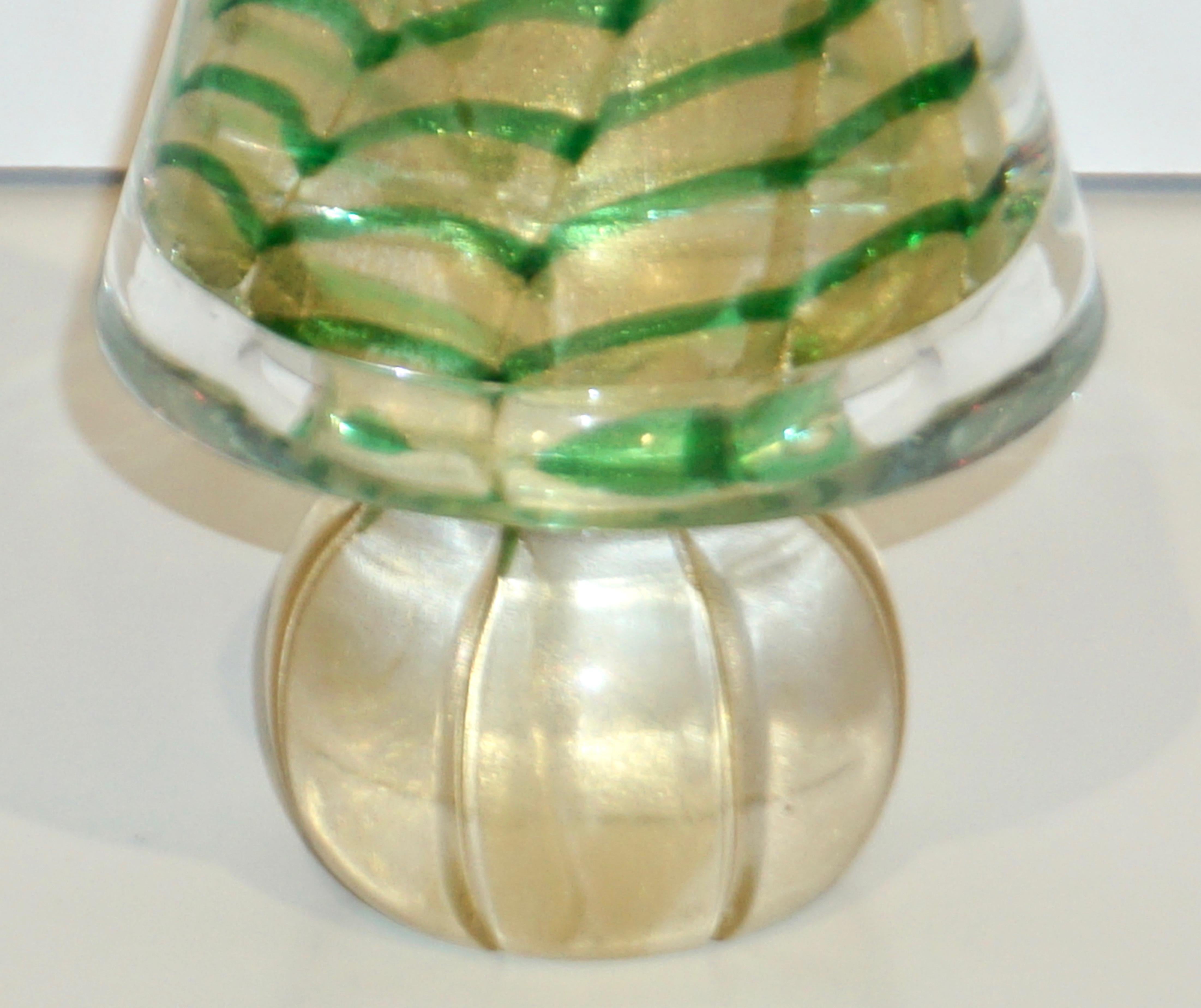 Cenedese 1980s Italian Vintage Green and Gold Murano Glass Tree Sculpture 2