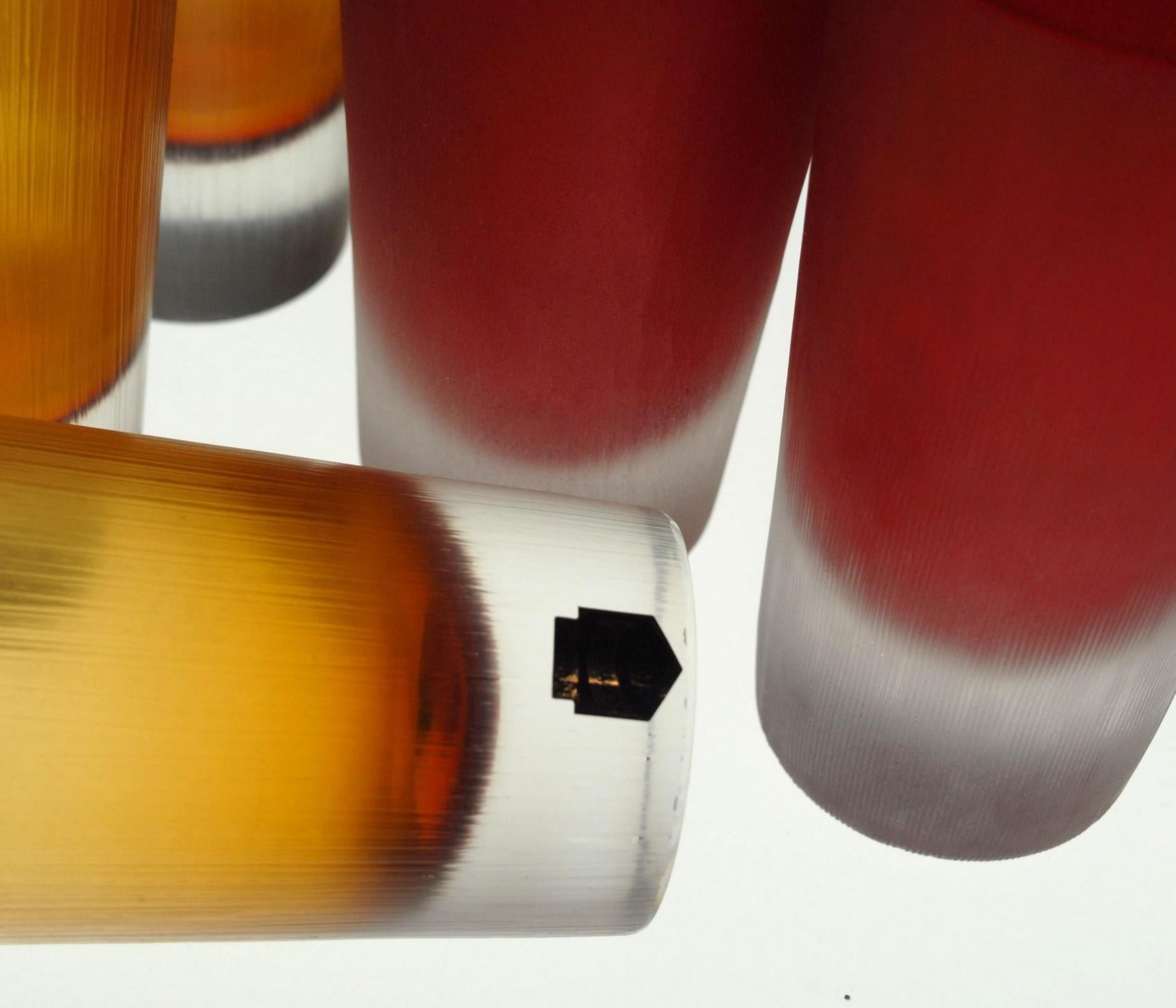 8 gobelets rouges ou ambrés Cenedese, Incisi Velati verre de Murano Sommerso épais en vente 5