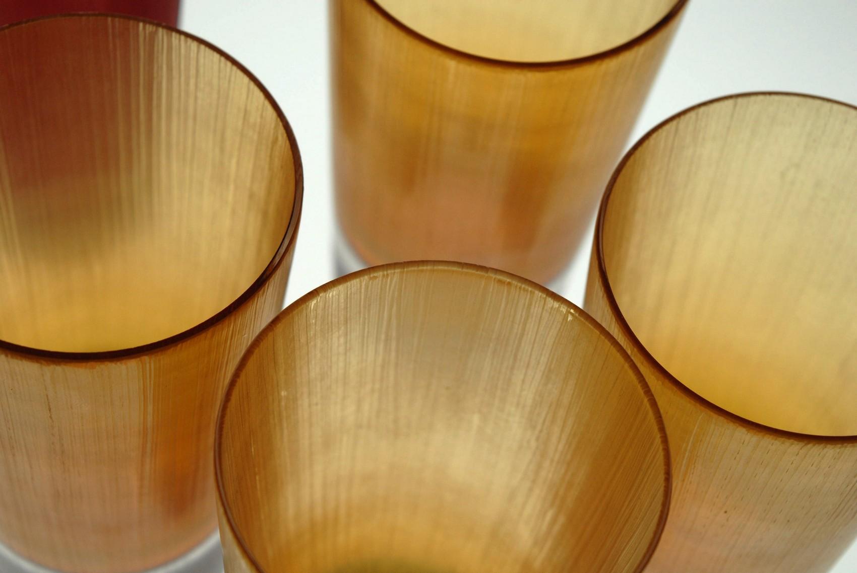 8 gobelets rouges ou ambrés Cenedese, Incisi Velati verre de Murano Sommerso épais en vente 6