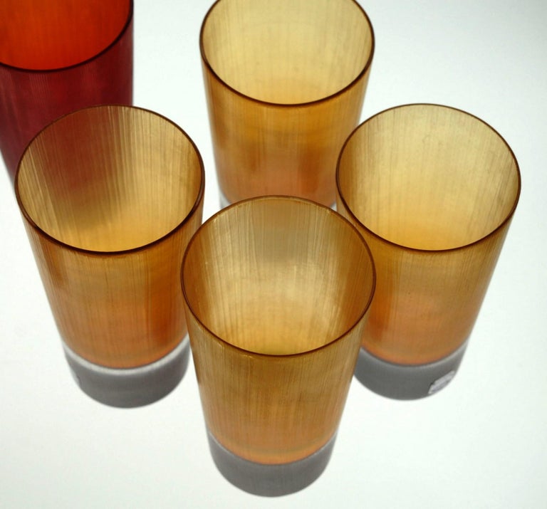 Cenedese, 8 Tumblers Red or Amber, Incisi Velati Heavy Sommerso Murano Glass For Sale 12