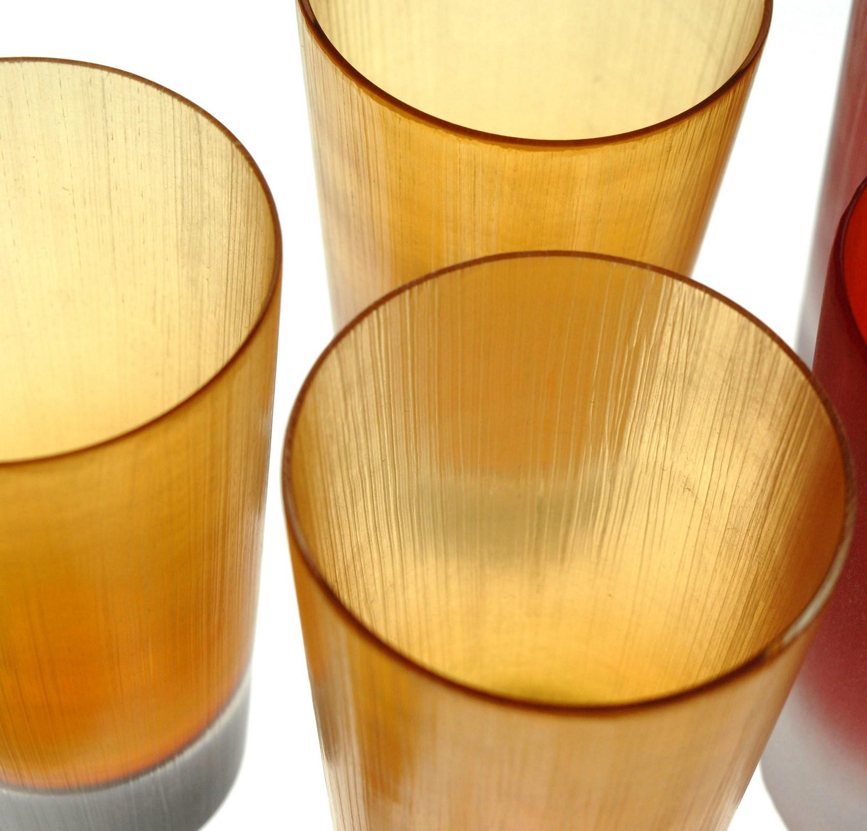 Mid-Century Modern 8 gobelets rouges ou ambrés Cenedese, Incisi Velati verre de Murano Sommerso épais en vente
