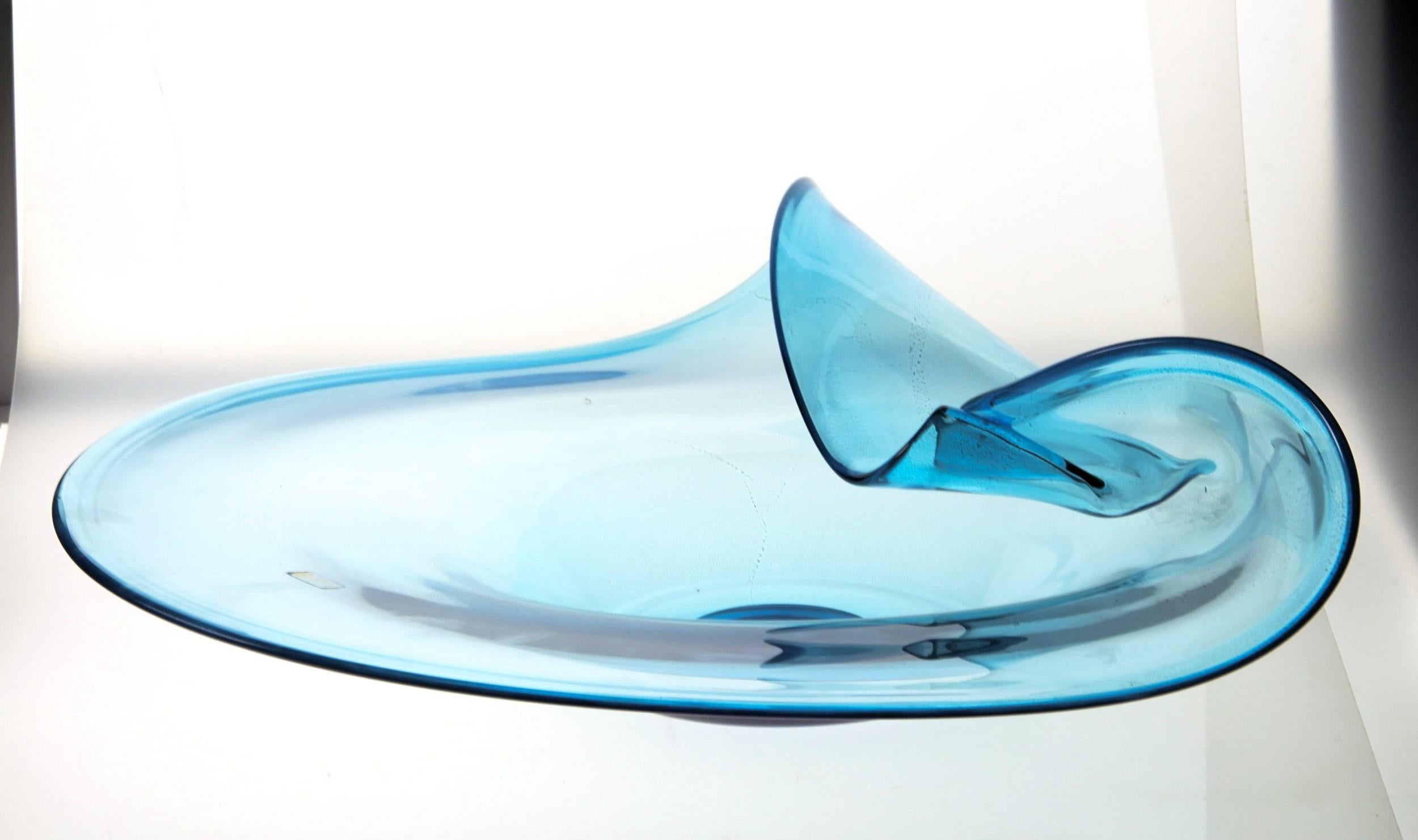 Mid-Century Modern Cenedese Albarelli Aquamarine + Gold Sculptural Centerpiece, Murano Glass, Label