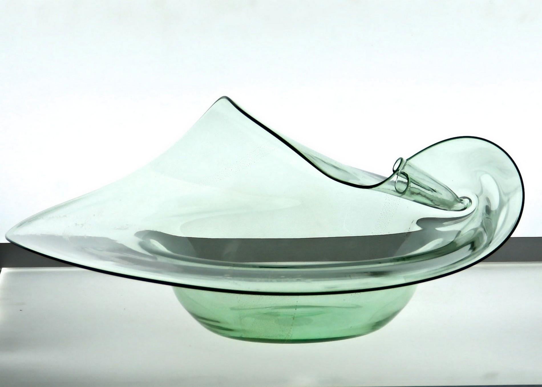 Cenedese Albarelli, Green and Gold Sculptural Centerpiece, Murano Glass, Signed 4