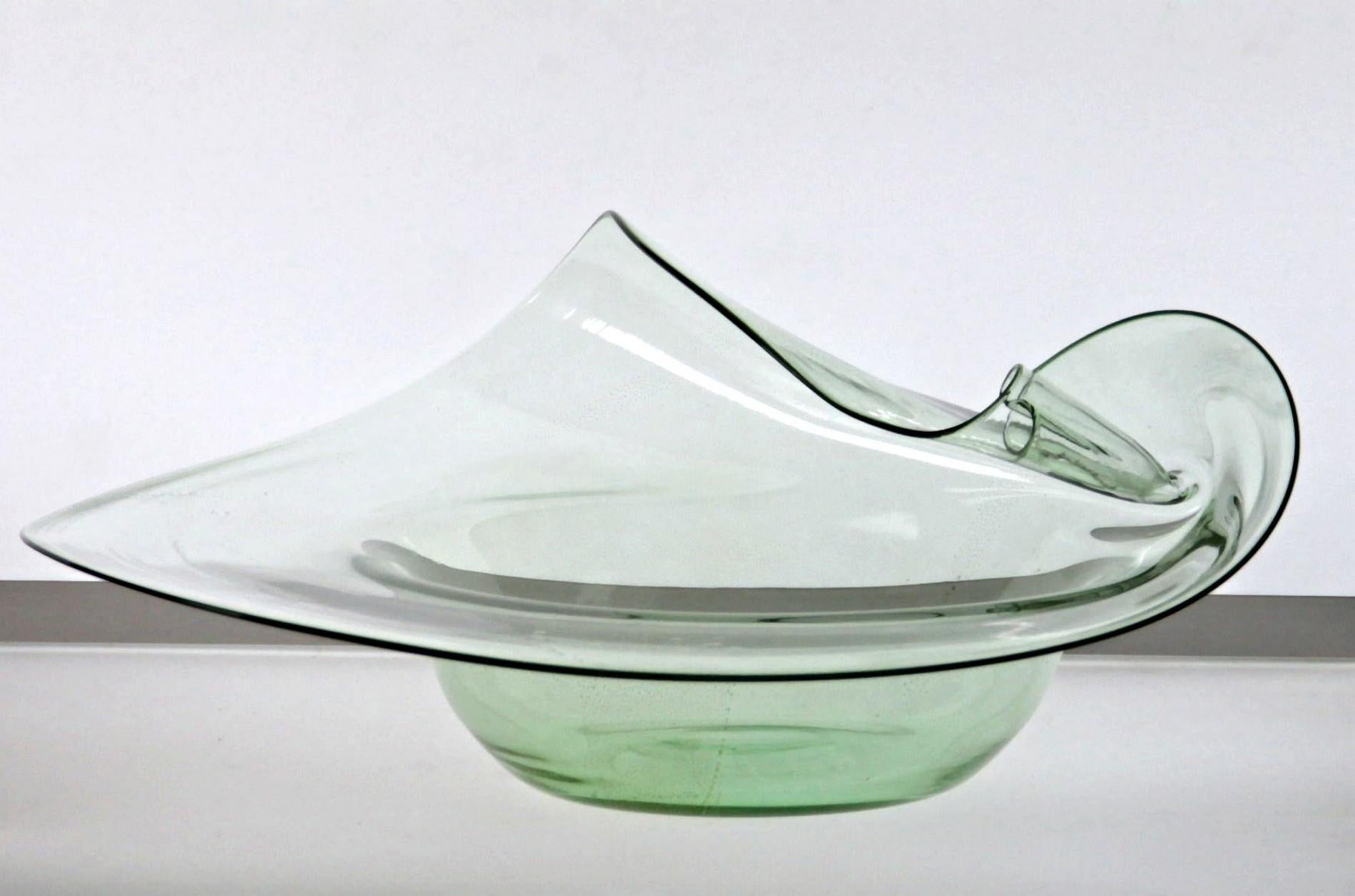 Cenedese Albarelli, Green and Gold Sculptural Centerpiece, Murano Glass, Signed 2