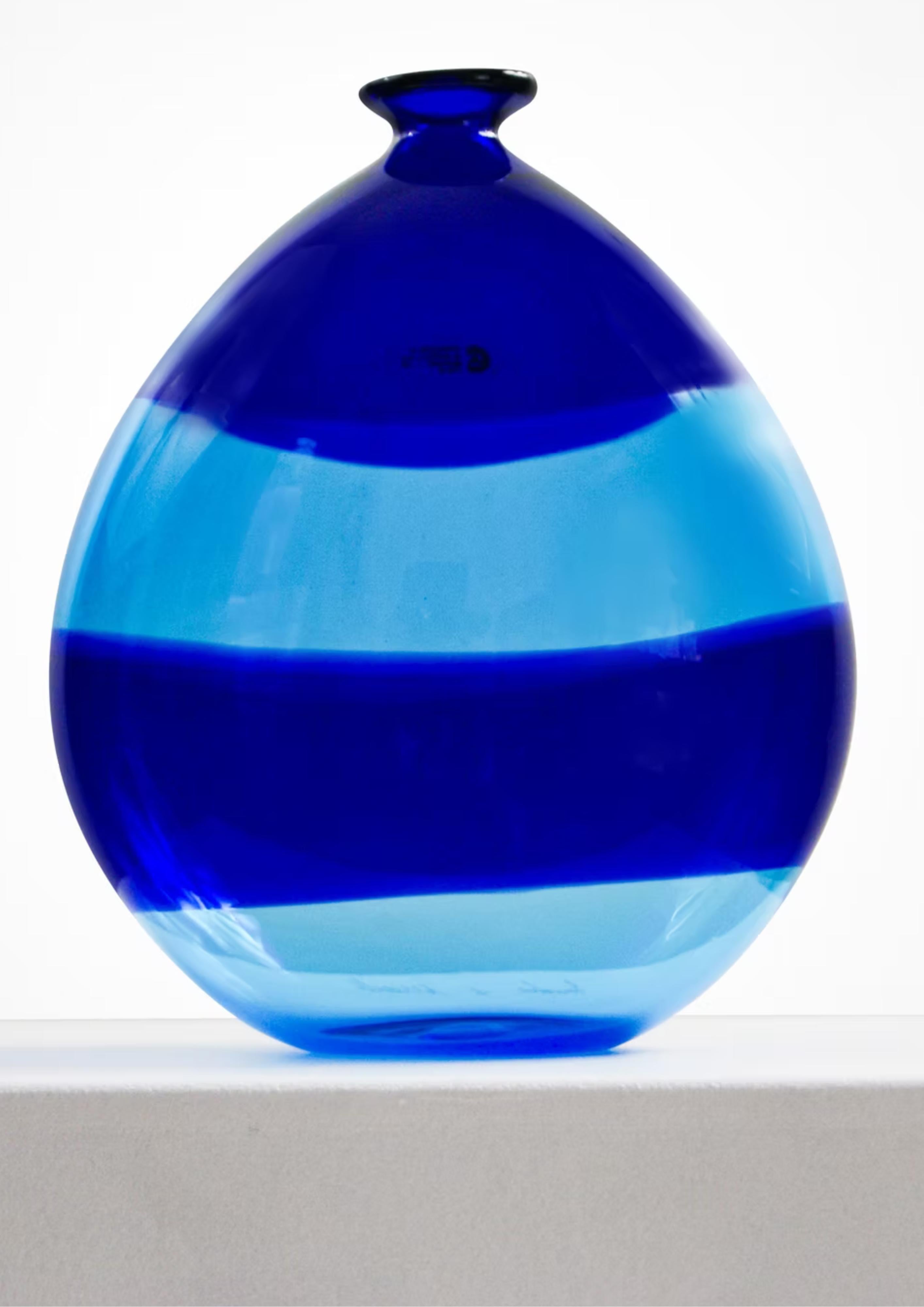 Italian Cenedese and Albarelli Murano Glass Blue Striped Vase For Sale