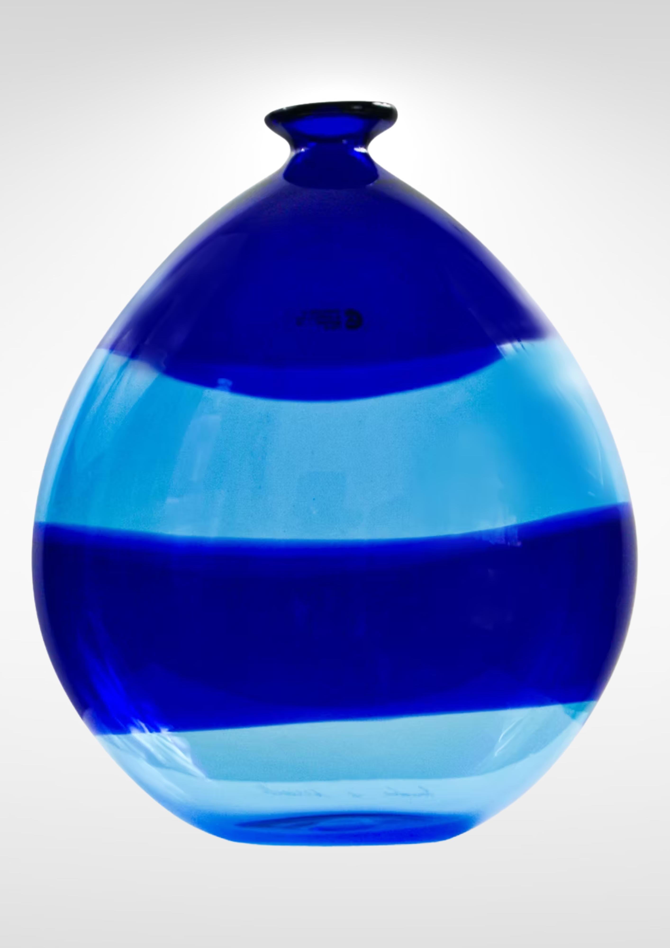 Other Cenedese and Albarelli Murano Glass Blue Striped Vase For Sale