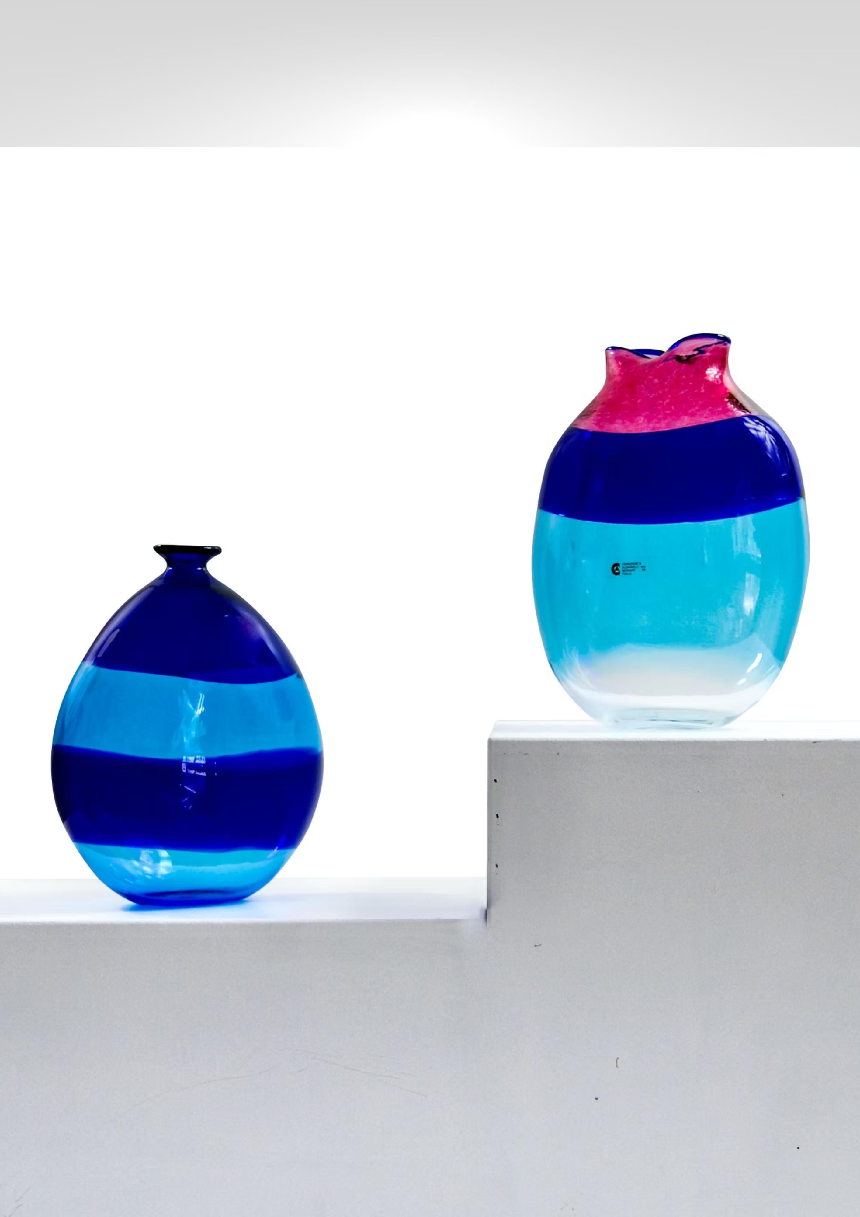 Cenedese & Albarelli Murano Glas Vase Rosa und Blau im Zustand „Gut“ im Angebot in Torquay, GB