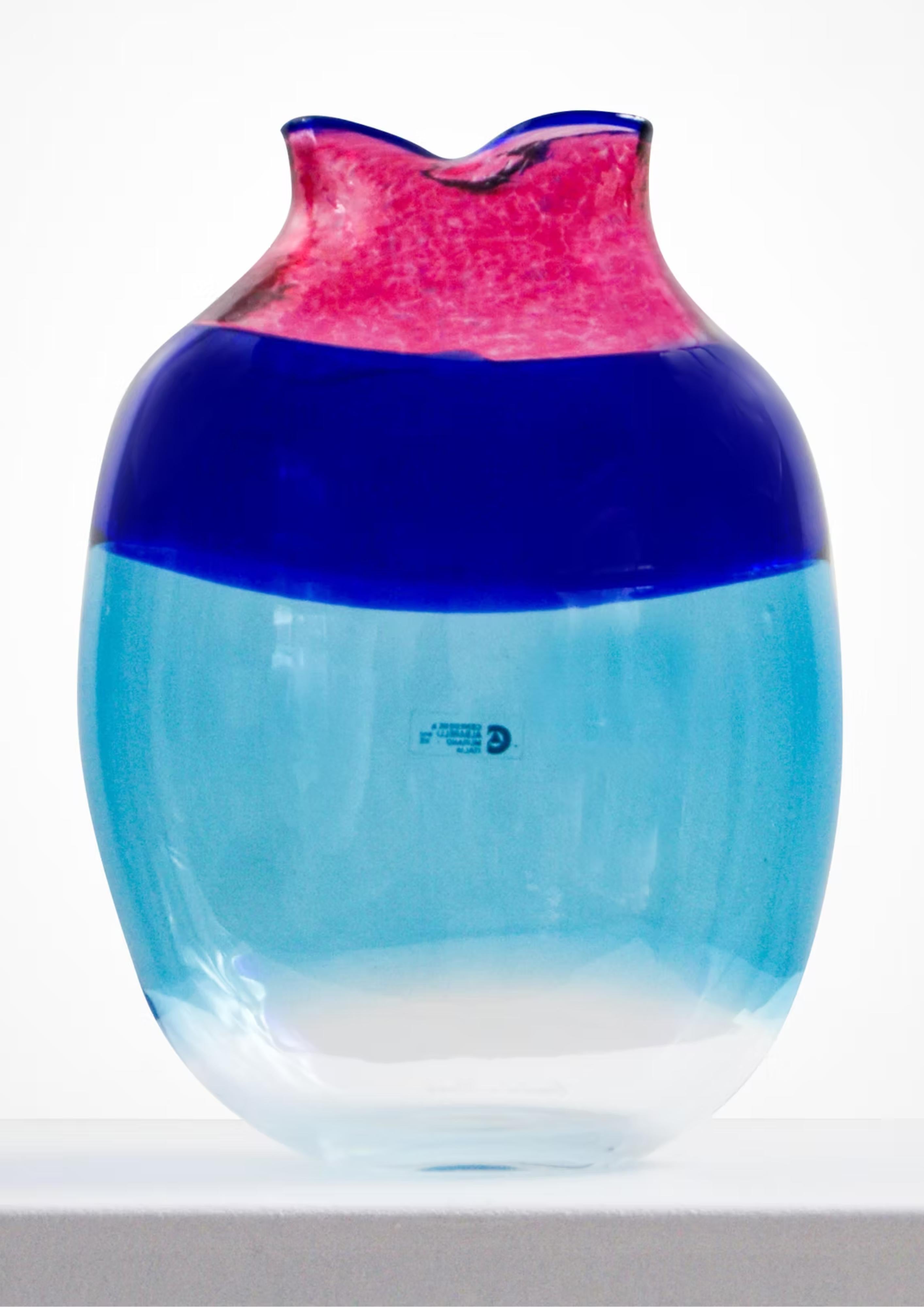 Cenedese & Albarelli Murano Glas Vase Rosa und Blau (20. Jahrhundert) im Angebot