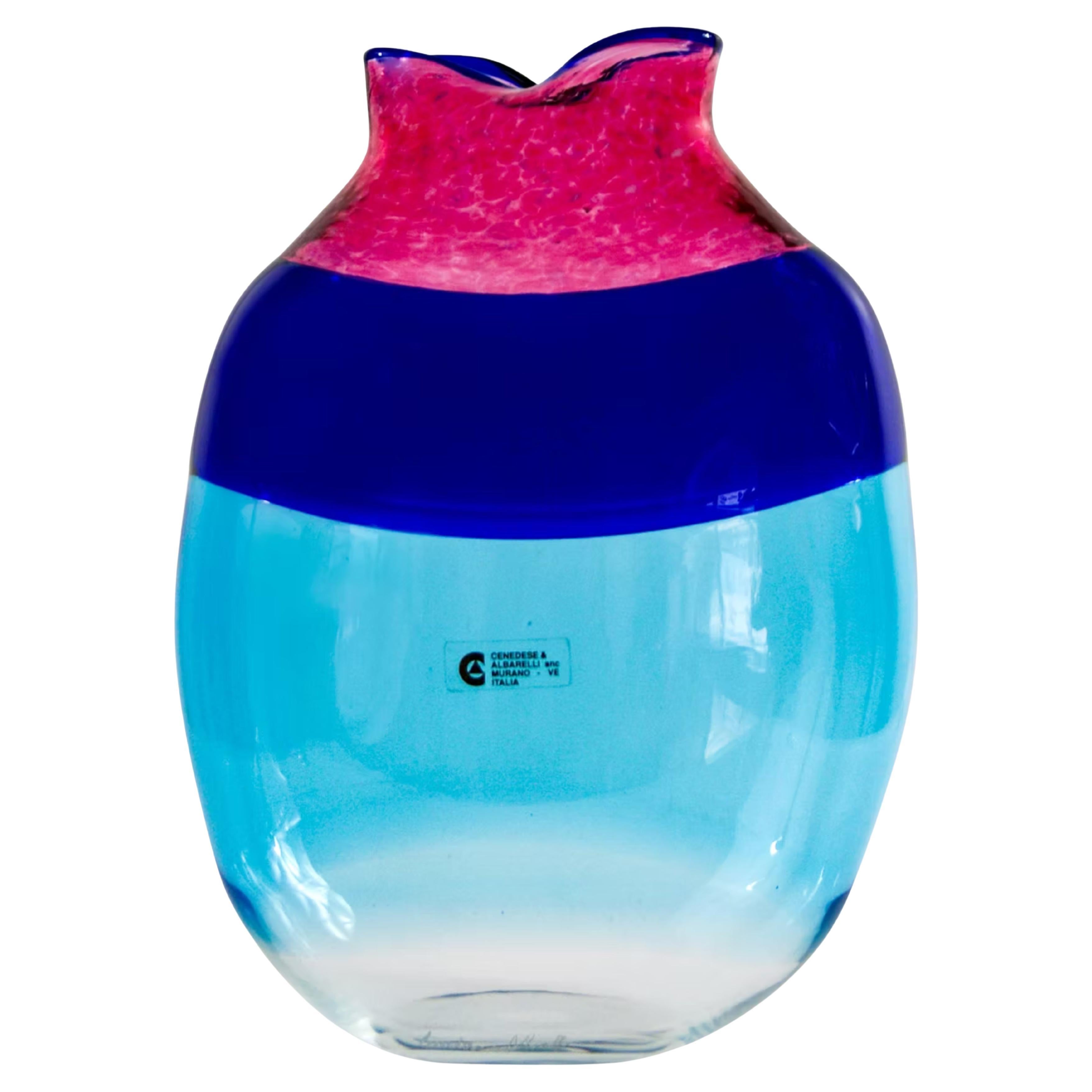 Cenedese & Albarelli Vase rose et bleu en verre de Murano