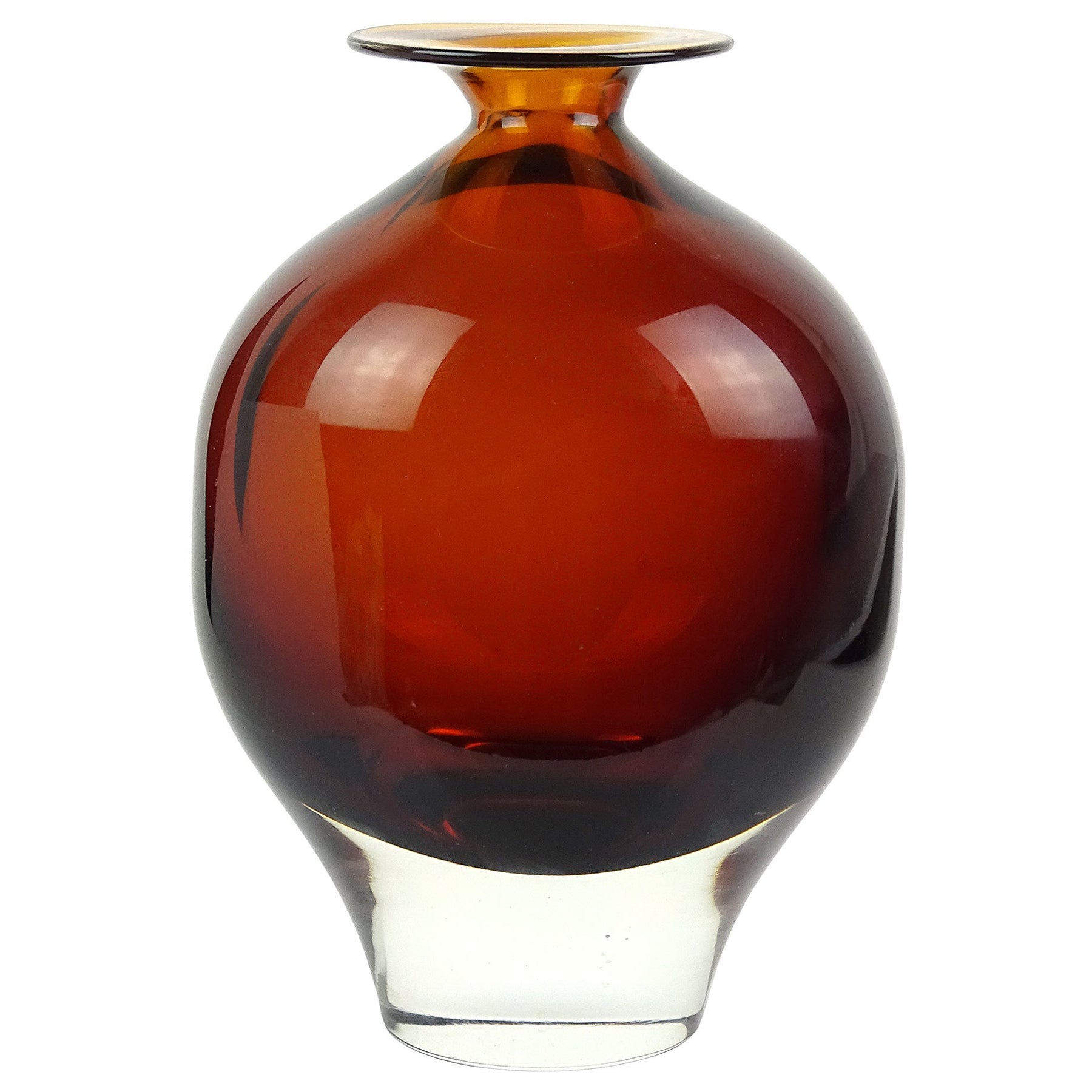 Cenedese Antonio da Ros Vase à fleurs en verre d'art italien Sommerso ambré foncé de Murano en vente