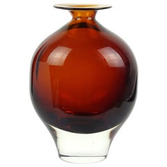 Cenedese Antonio da Ros Vase à fleurs en verre d'art italien Sommerso ambré foncé de Murano