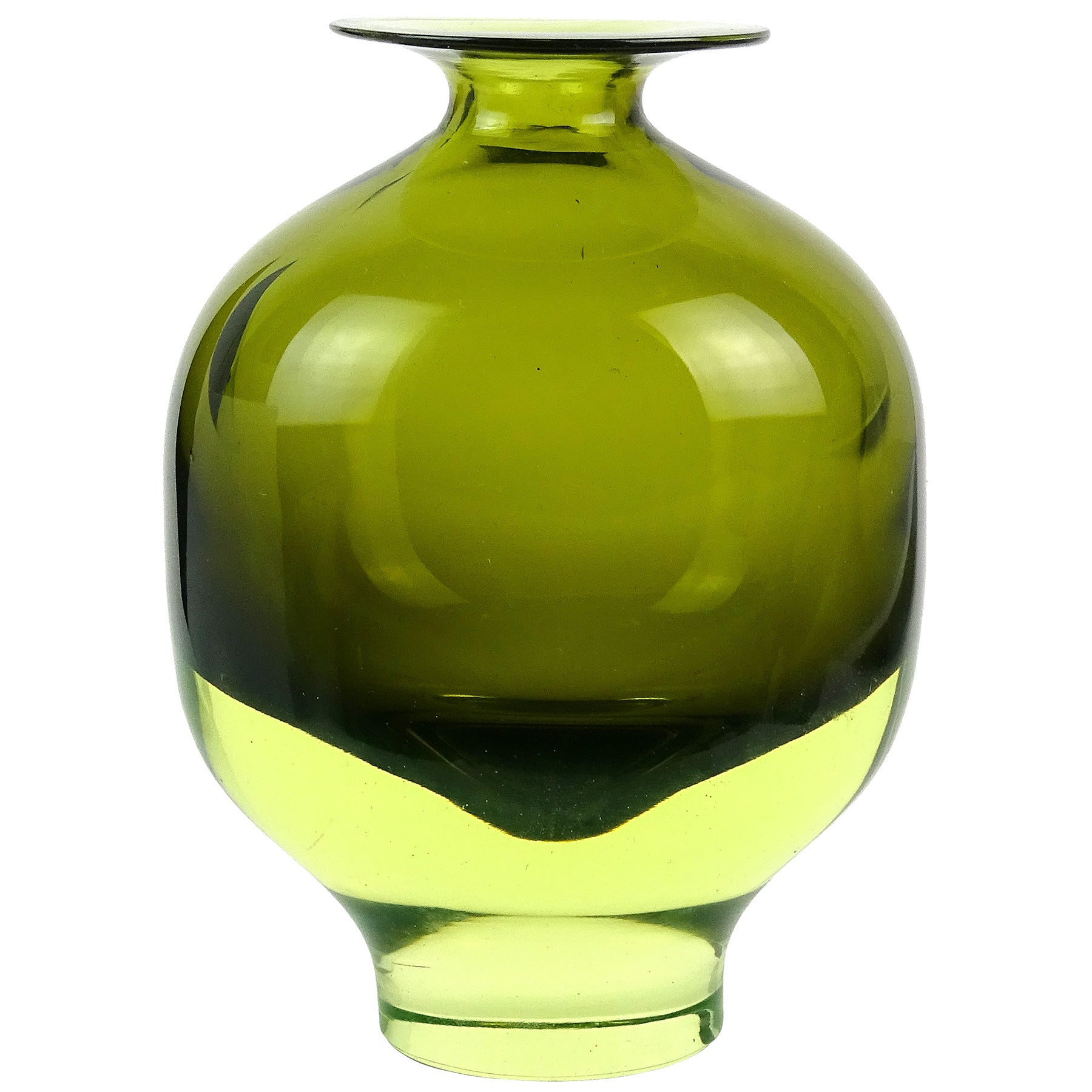 Cenedese Antonio da Ros Murano Sommerso Vert Uranium Vase en verre d'art italien