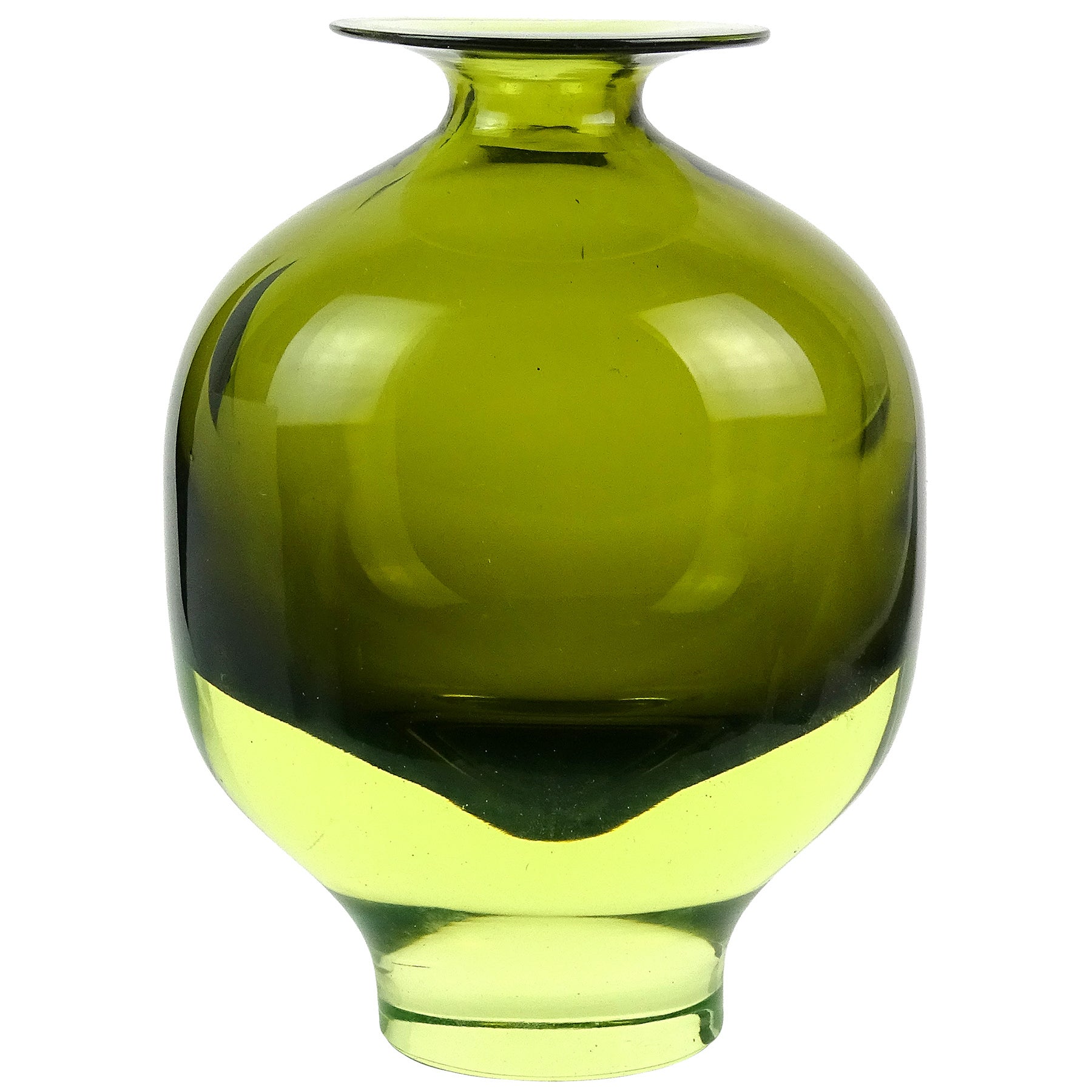 Cenedese Antonio da Ros Murano Sommerso Jarrón de vidrio artístico italiano verde uranio