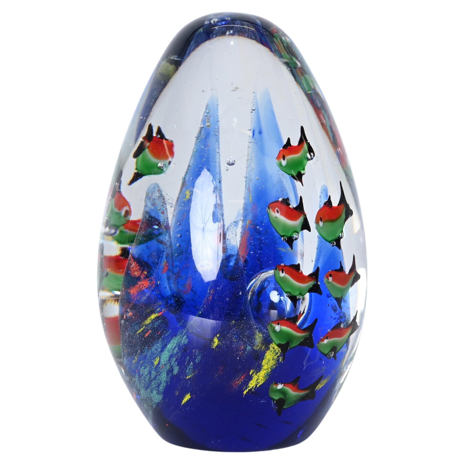 Cenedese Sculpture artistique en verre de Murano avec œuf "Aquarium", faite à la main, Italie années 1960