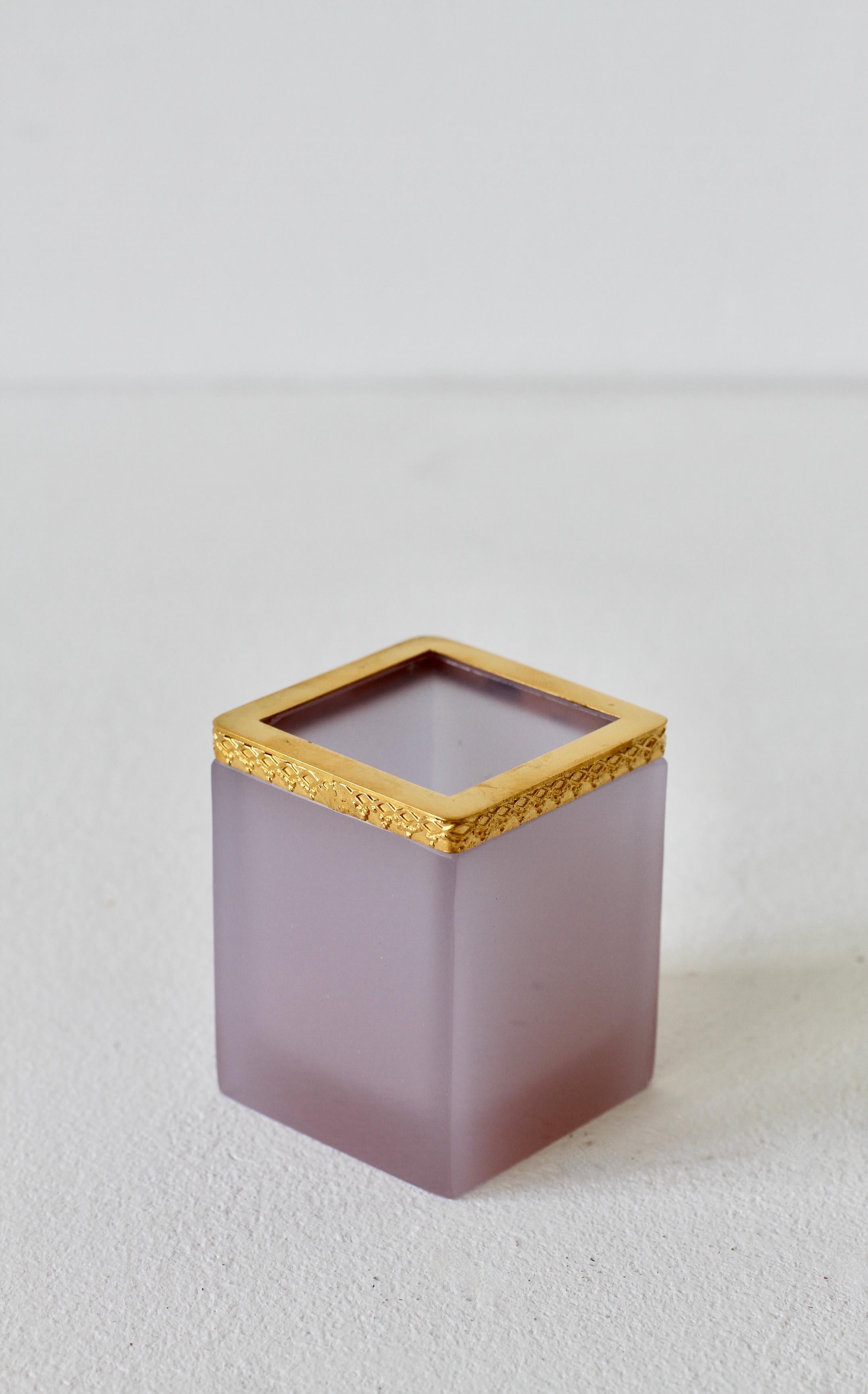 Cenedese 'Attr.' Opaline Pink Colored Murano Glass and Gold-Plated Pen Holder For Sale 3