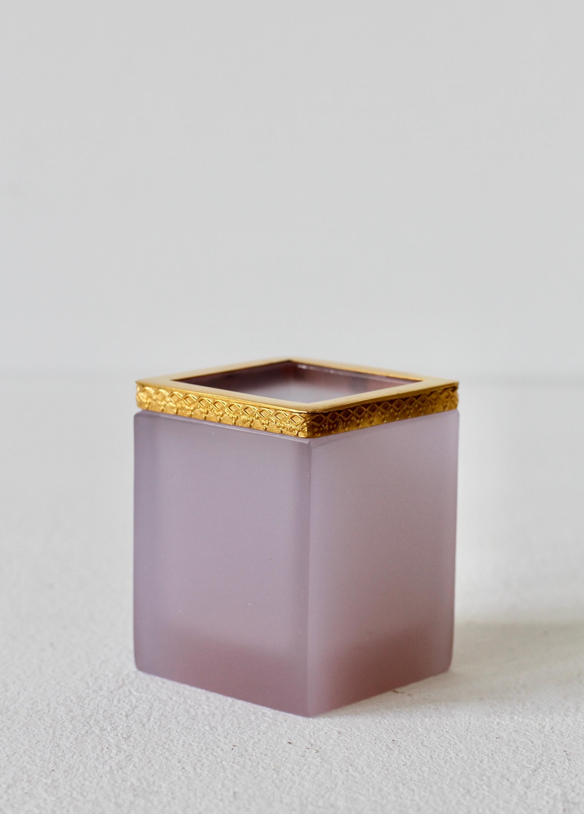 Mid-Century Modern Cenedese 'Attr.' Opaline Pink Colored Murano Glass and Gold-Plated Pen Holder For Sale