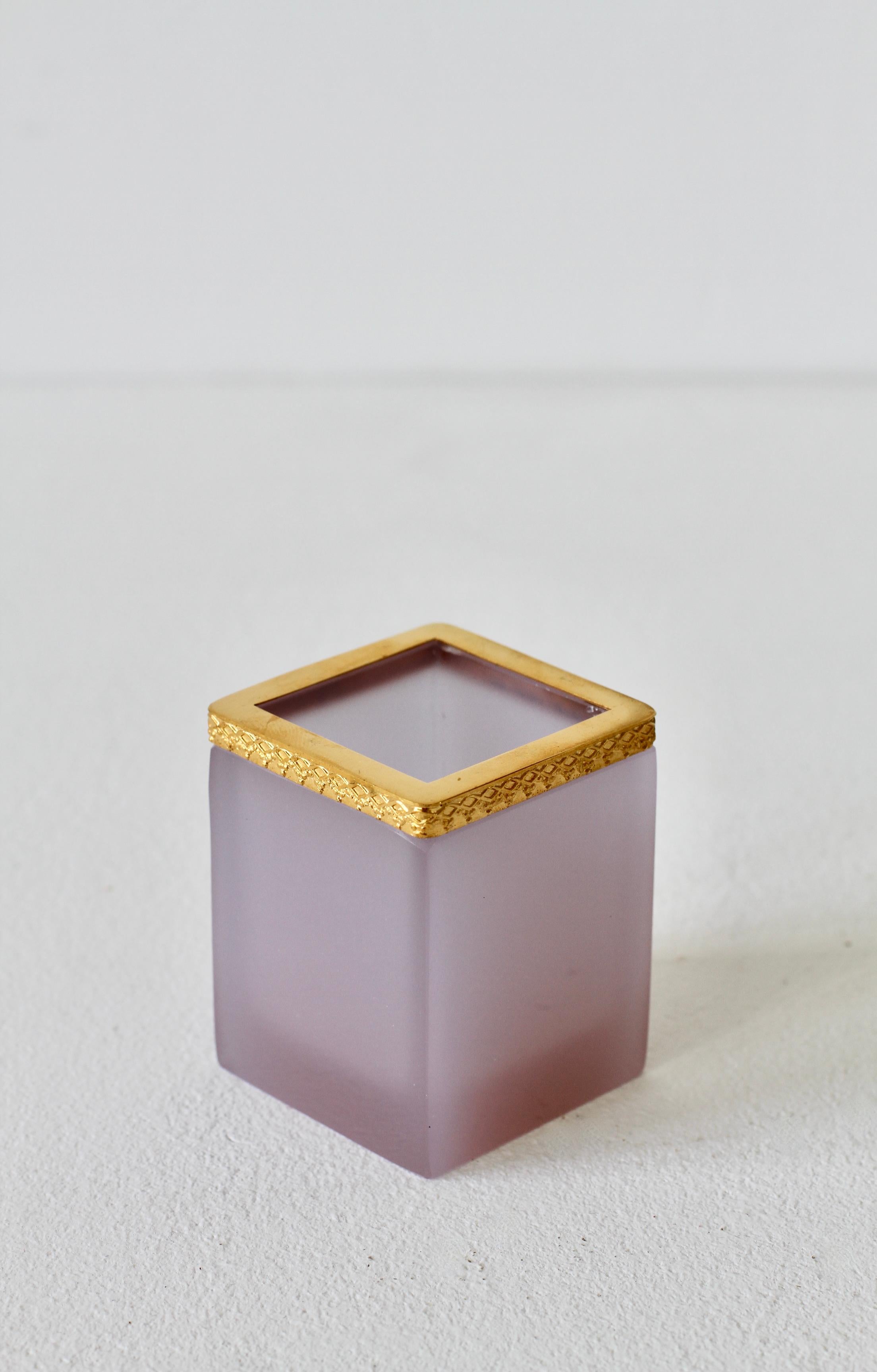 Cenedese 'Attr.' Opaline Pink Colored Murano Glass and Gold-Plated Pen Holder For Sale 1