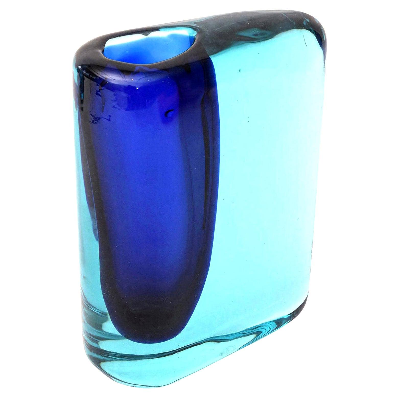Cenedese Cobalt and Turquoise Blue Murano Sommerso Glass Vase