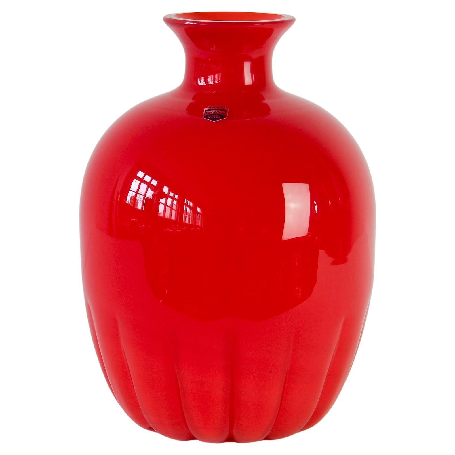 Cenedese Jarrón Redondo Rojo Brillante Vintage Italian Glass