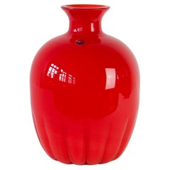 Cenedese Bunte leuchtend rote Vintage Runde italienische Murano-Glas-Vase