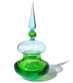 Cenedese Da Ros Murano Sommerso Green Blue Italian Art Glass Spike Top Container