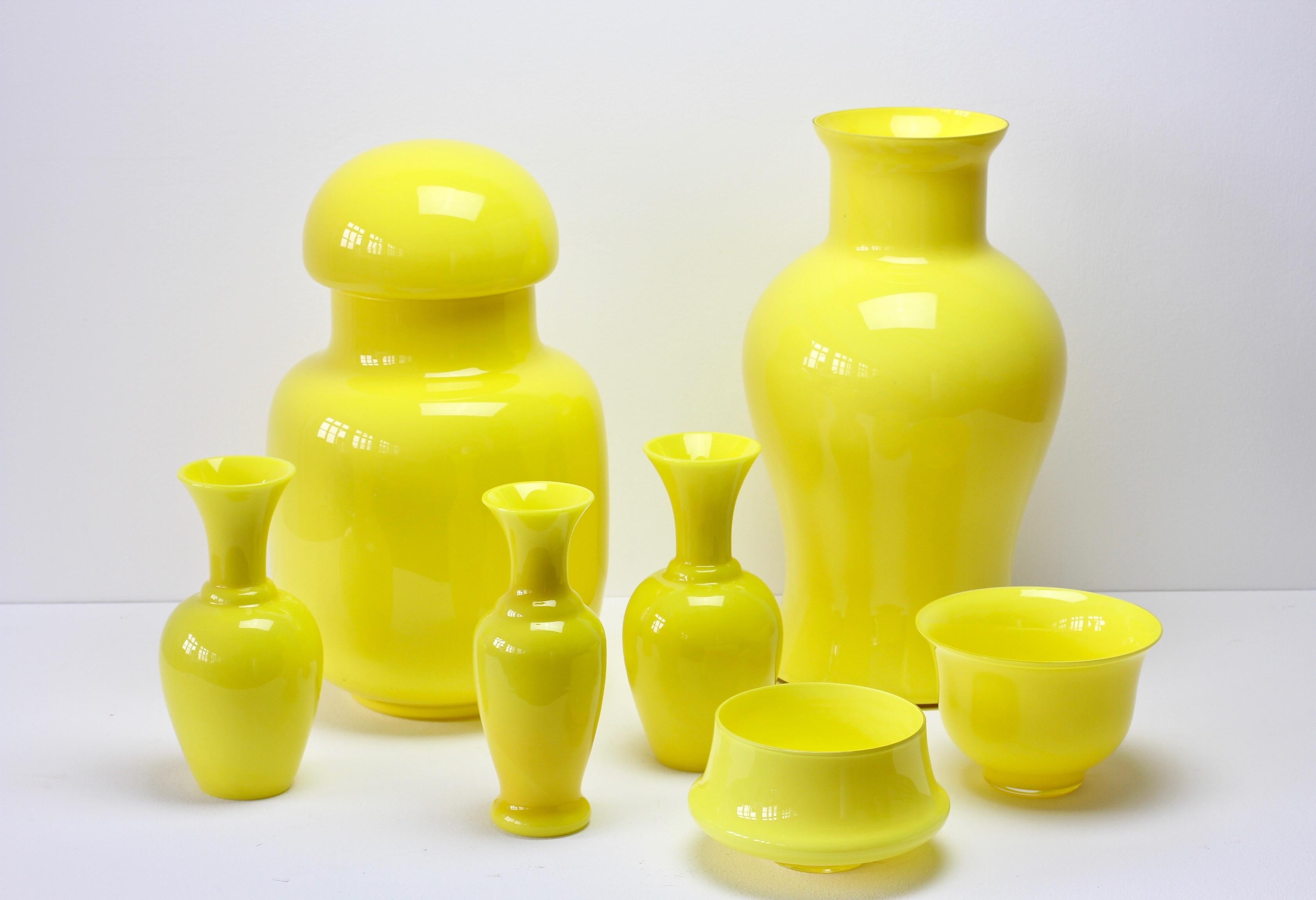Mid-Century Modern Cenedese Ensemble of Bright Yellow Vintage Italian Murano Art Glass Vases