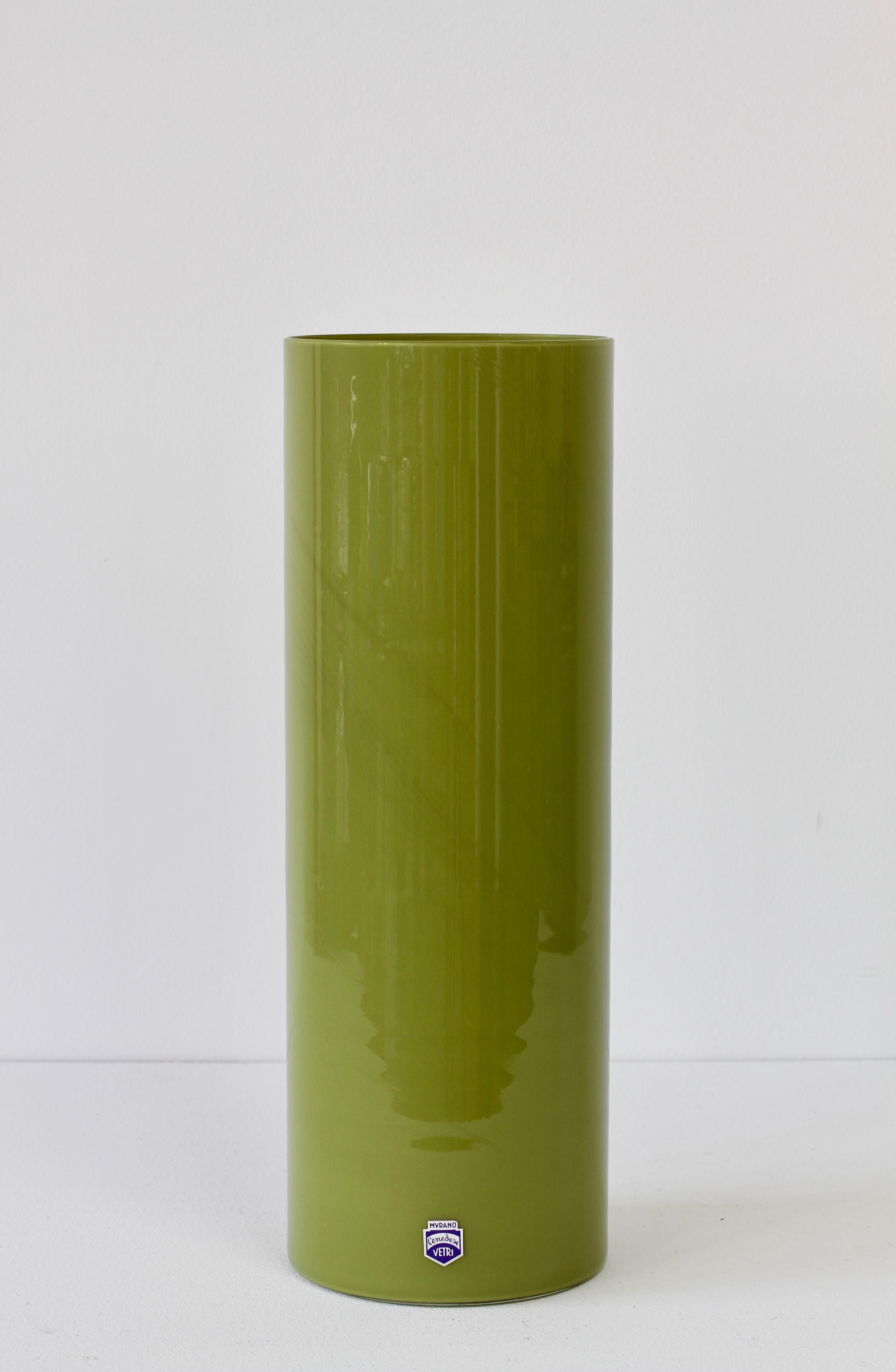 Cenedese Ensemble of Moss Green Vintage Midcentury Italian Murano Glass Vases 1