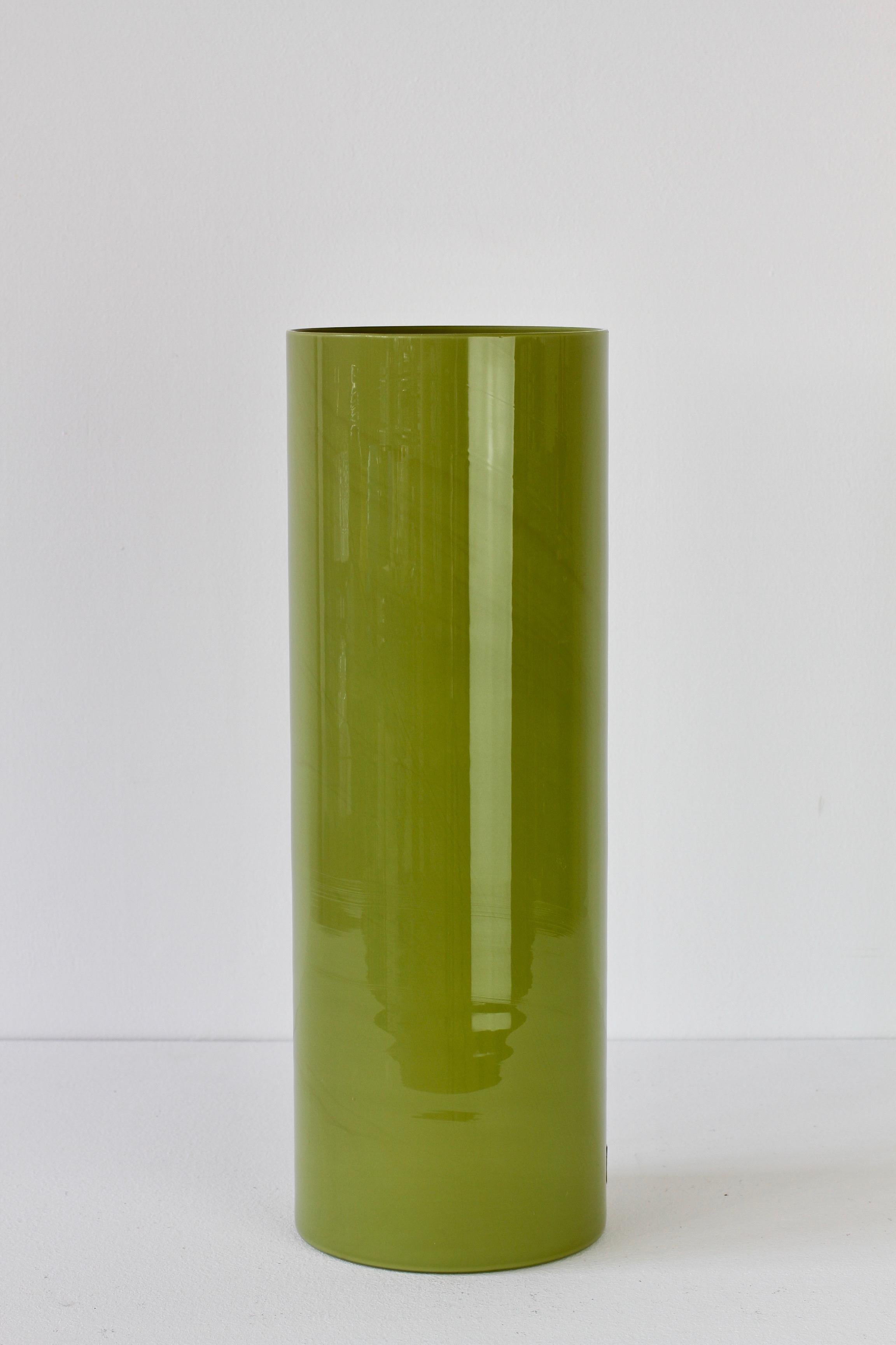 Blown Glass Cenedese Ensemble of Moss Green Vintage Midcentury Italian Murano Glass Vases
