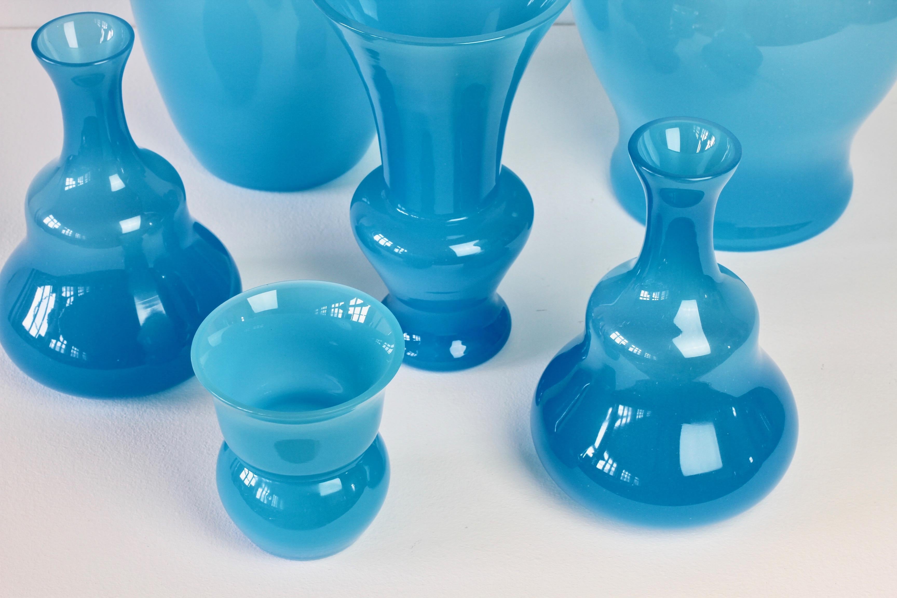 Mid-Century Modern Cenedese Ensemble of Light Blue Vintage Italian Murano Art Glass Vases & Vessels