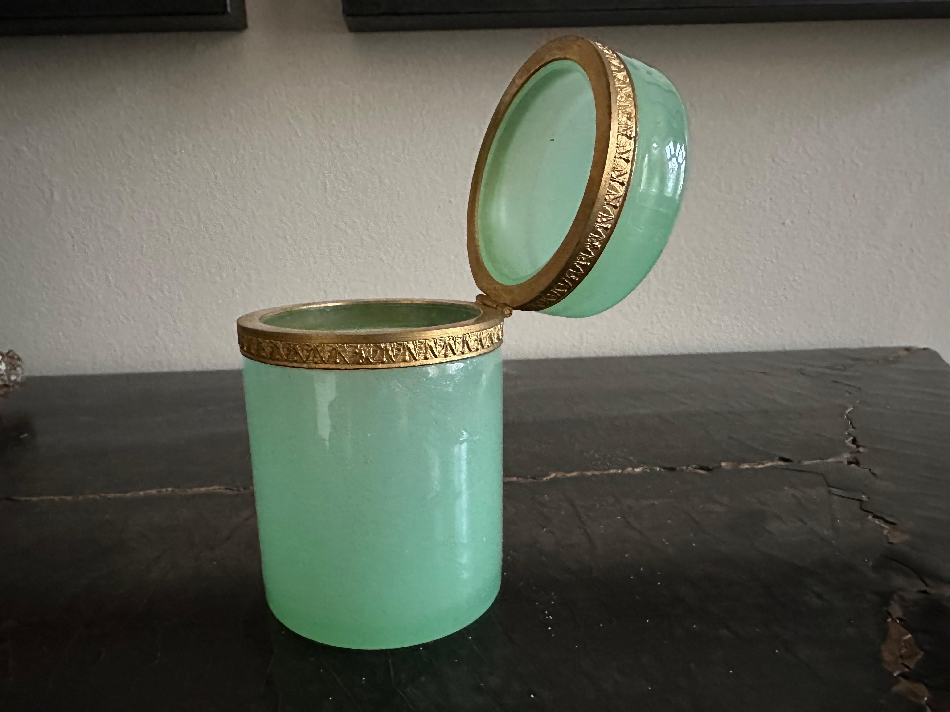 Brass  CENEDESE Glass Murano Jewelry Box - Jade Green, Early 20th Century Italy For Sale
