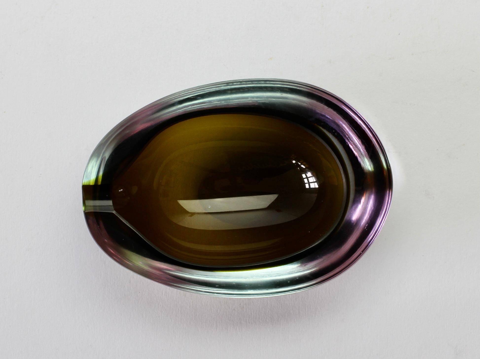 Cenedese Italian Alexandrite & Green Sommerso Murano Glass Bowl or Ashtray 5
