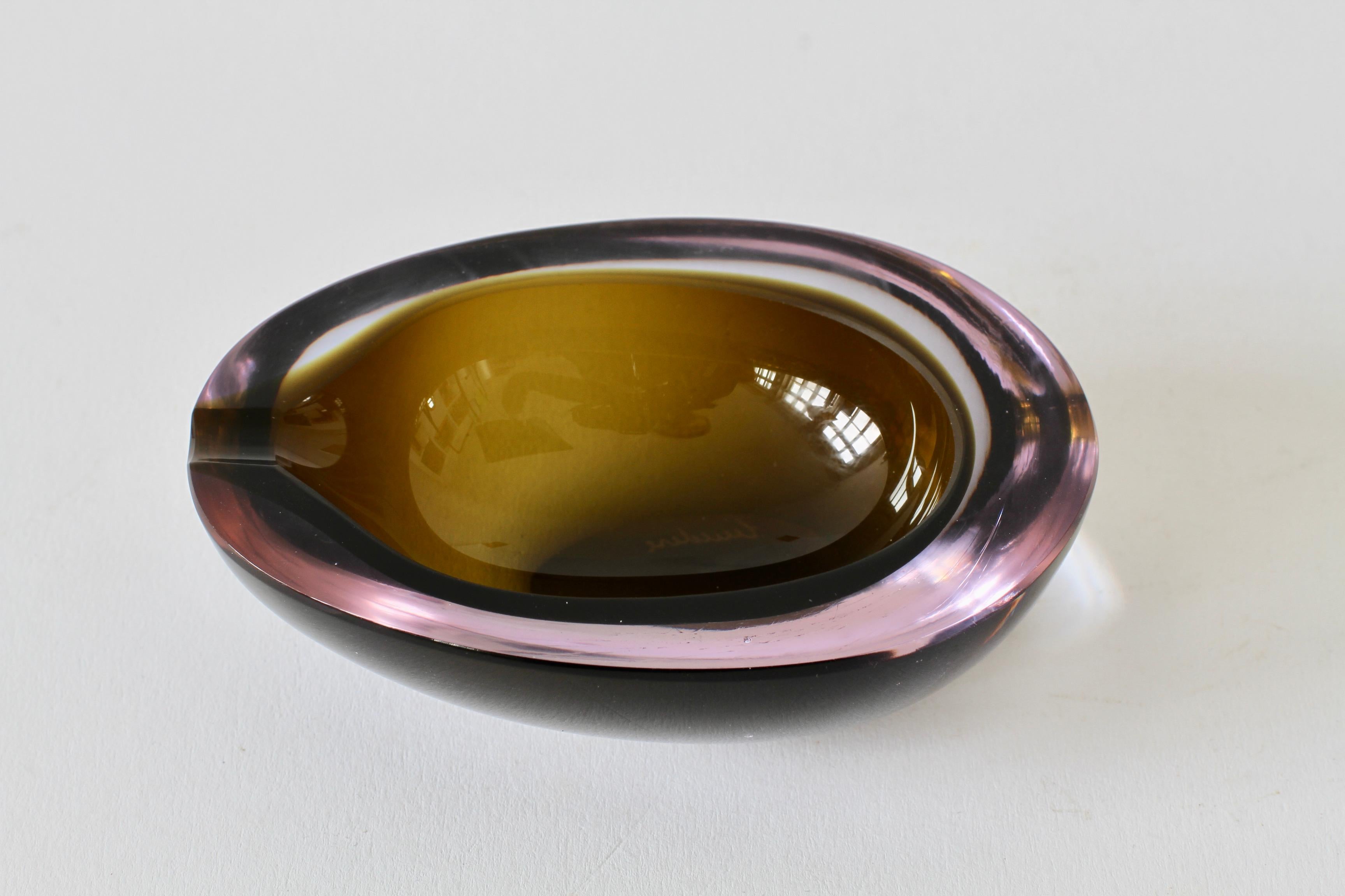 Blown Glass Cenedese Italian Alexandrite & Green Sommerso Murano Glass Bowl or Ashtray