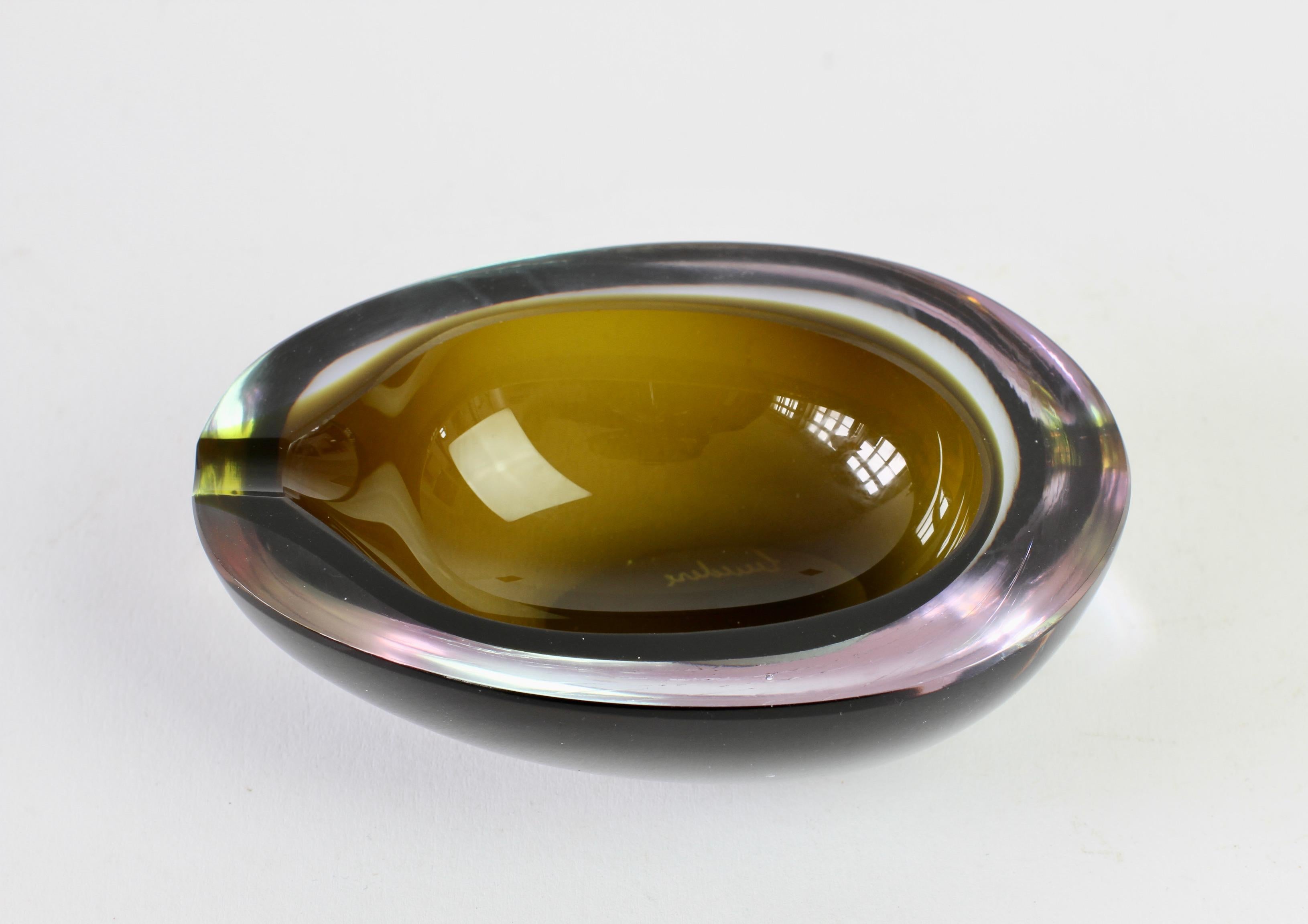Cenedese Italian Alexandrite & Green Sommerso Murano Glass Bowl or Ashtray 2
