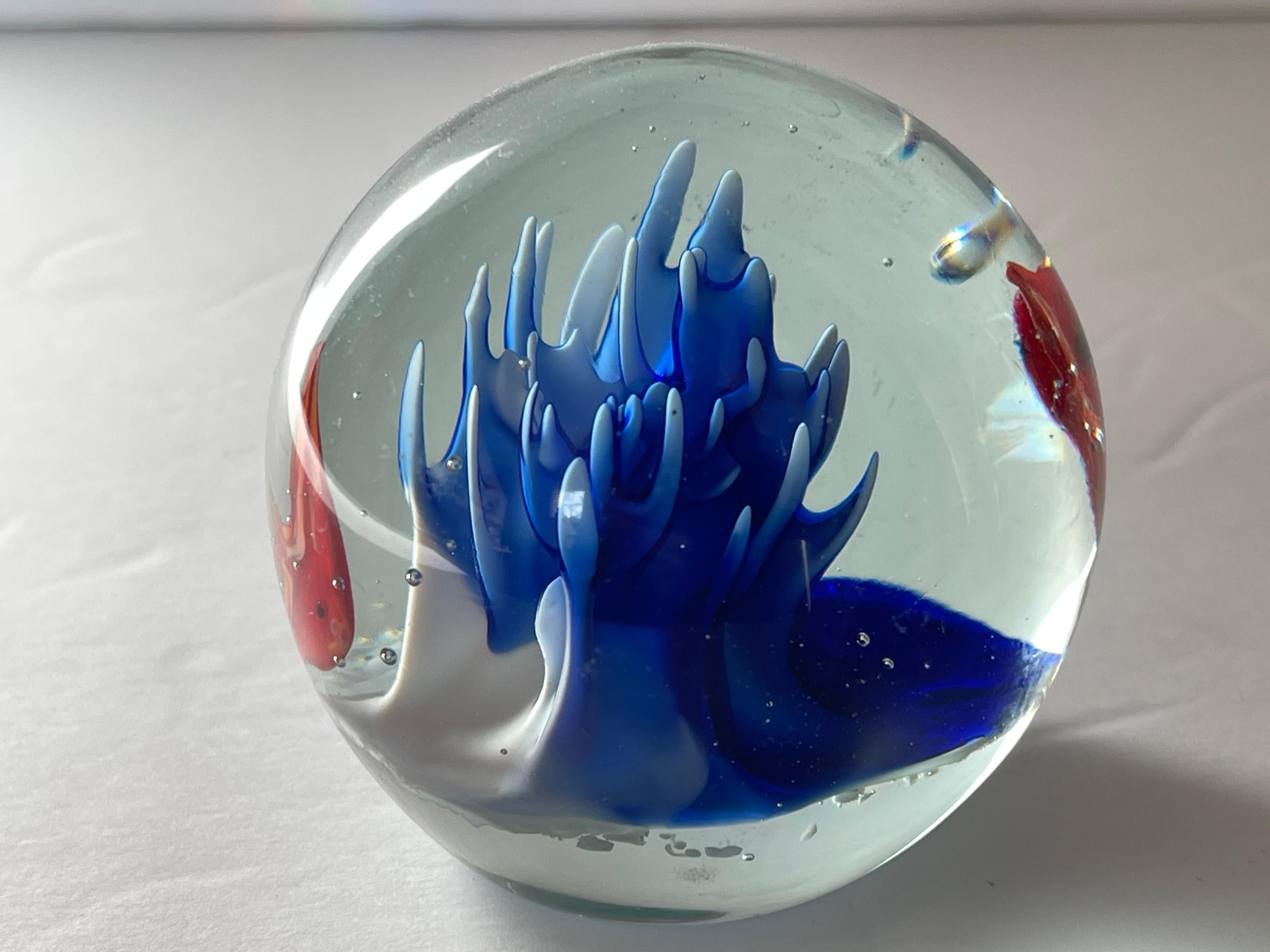 Blown Glass Cenedese Italian Glass Fish Aquarium Paperweight For Sale