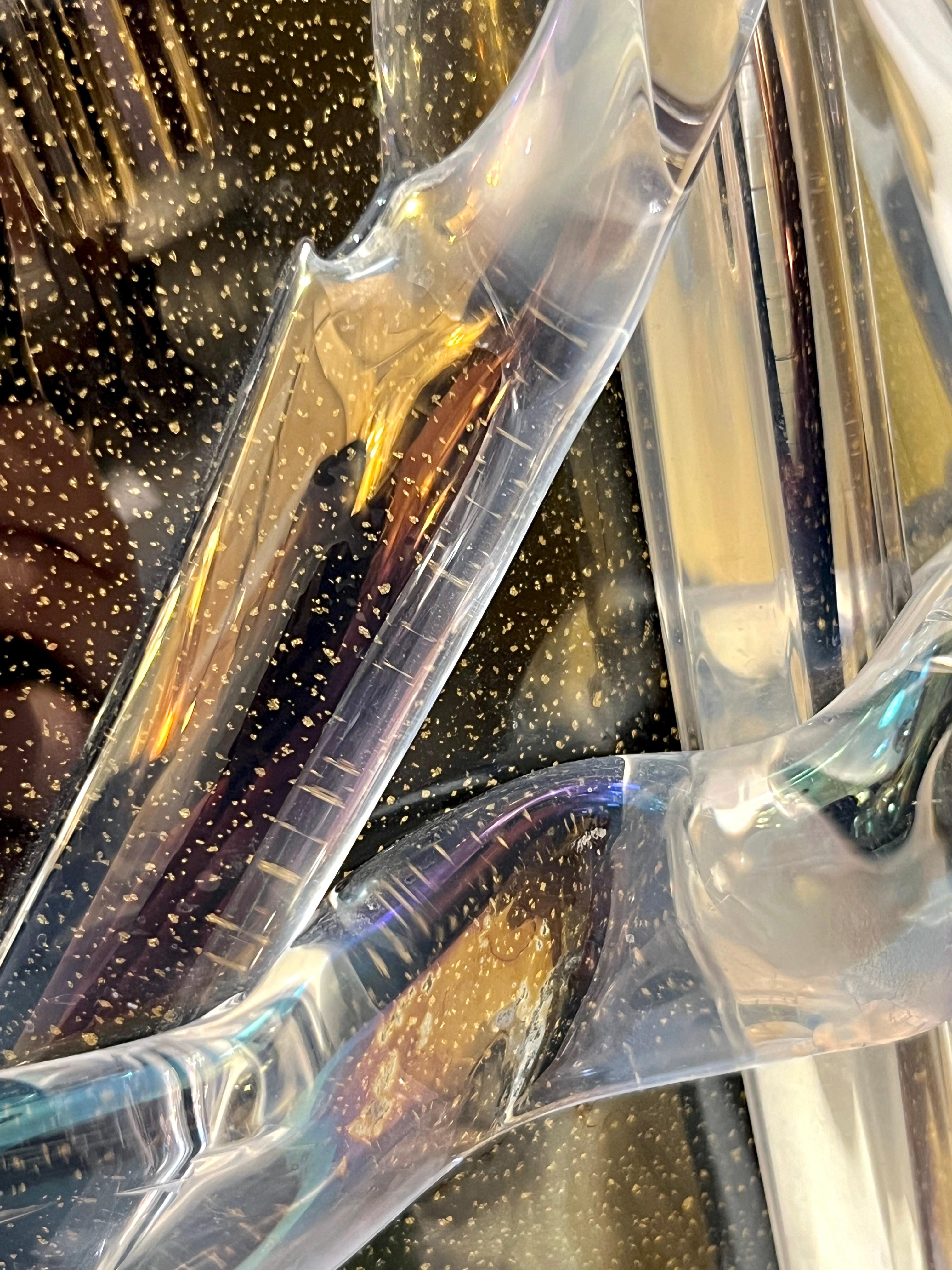 Hand-Crafted Cenedese Italian Modern Pair of Iridescent Black Gold Crystal Murano Glass Vases