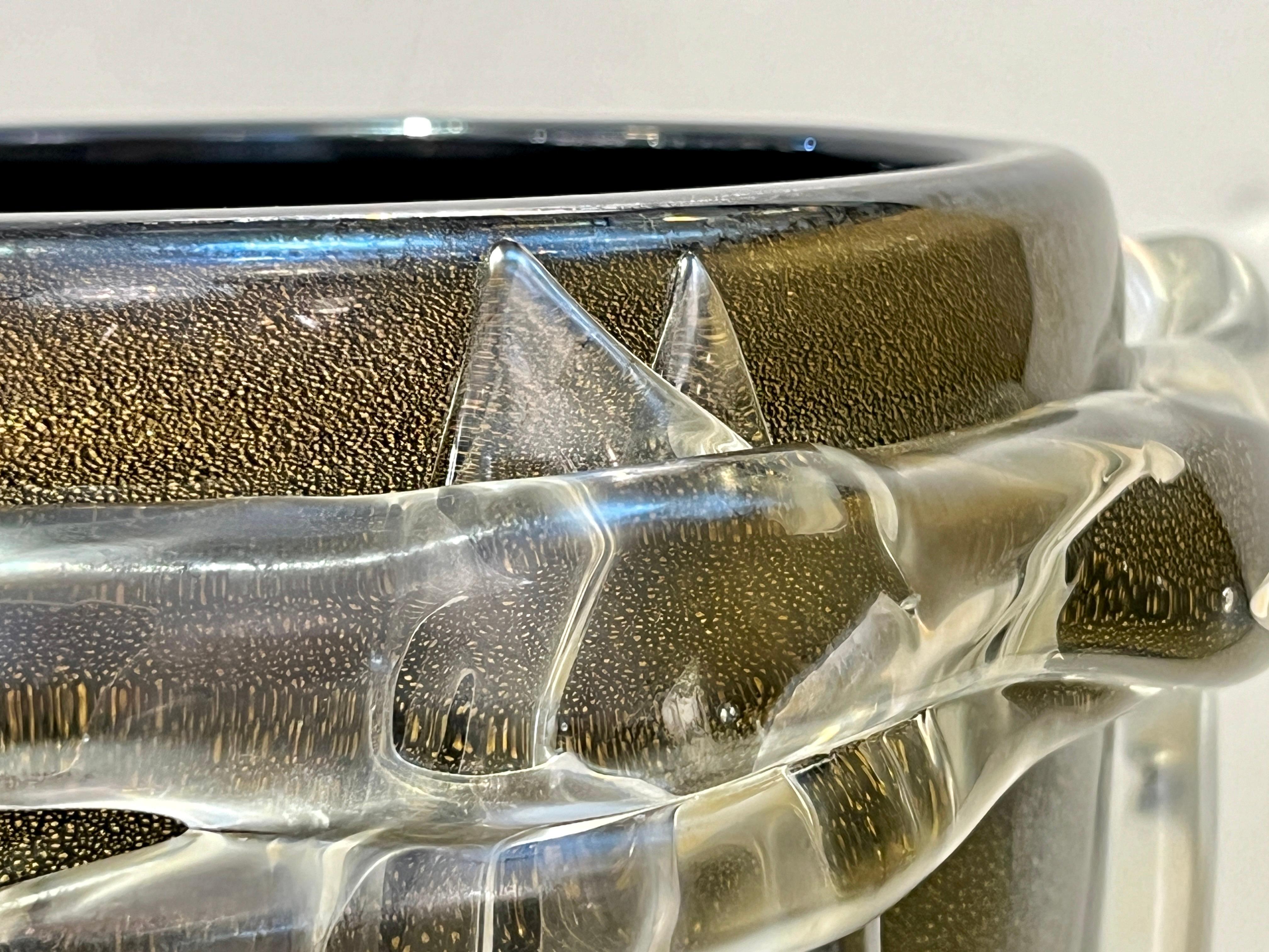 Cenedese Italian Modern Pair of Iridescent Black Gold Crystal Murano Glass Vases 2