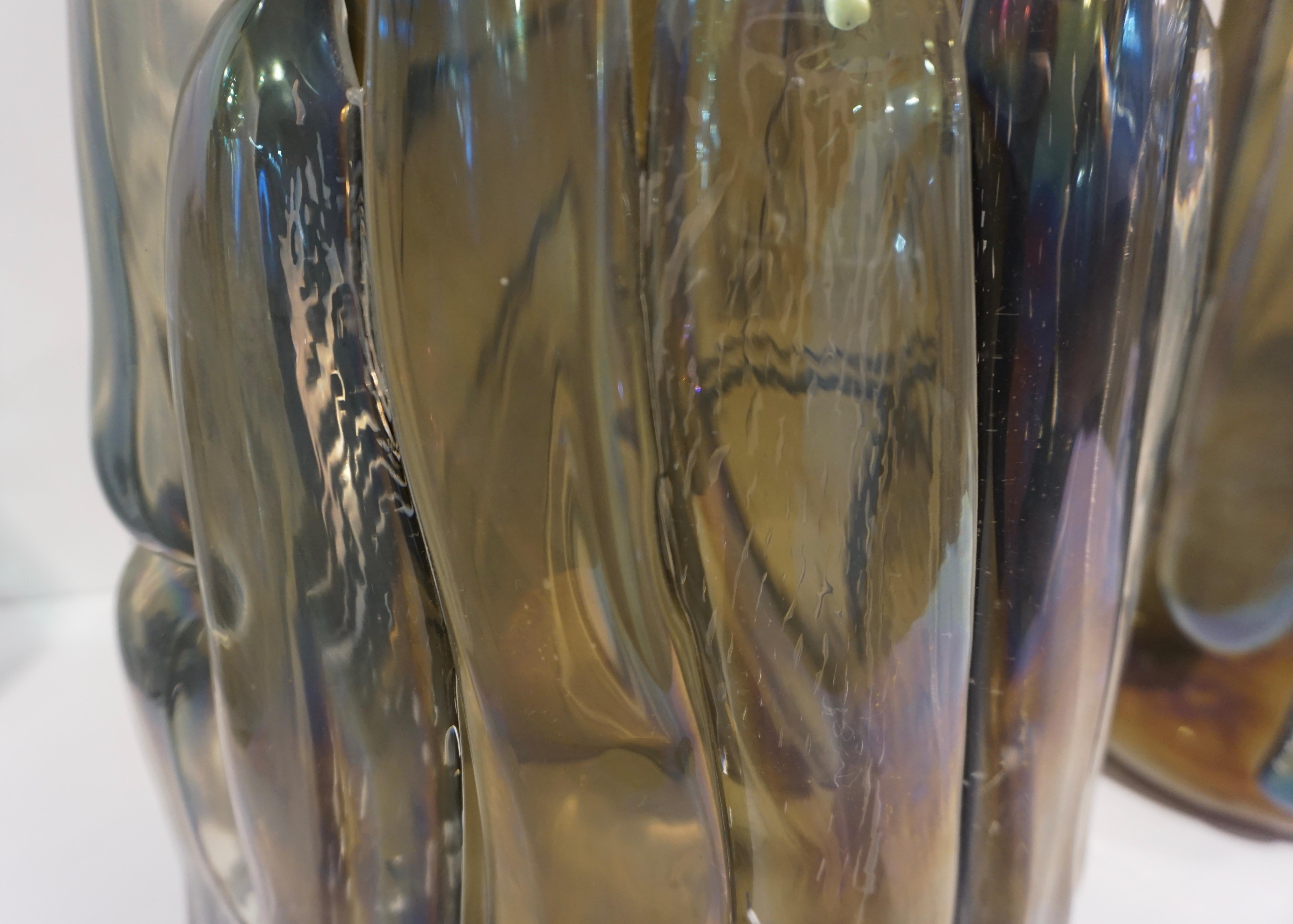 Cenedese Italian Modern Pair of Iridescent Black Smoked Murano Glass Vases 7