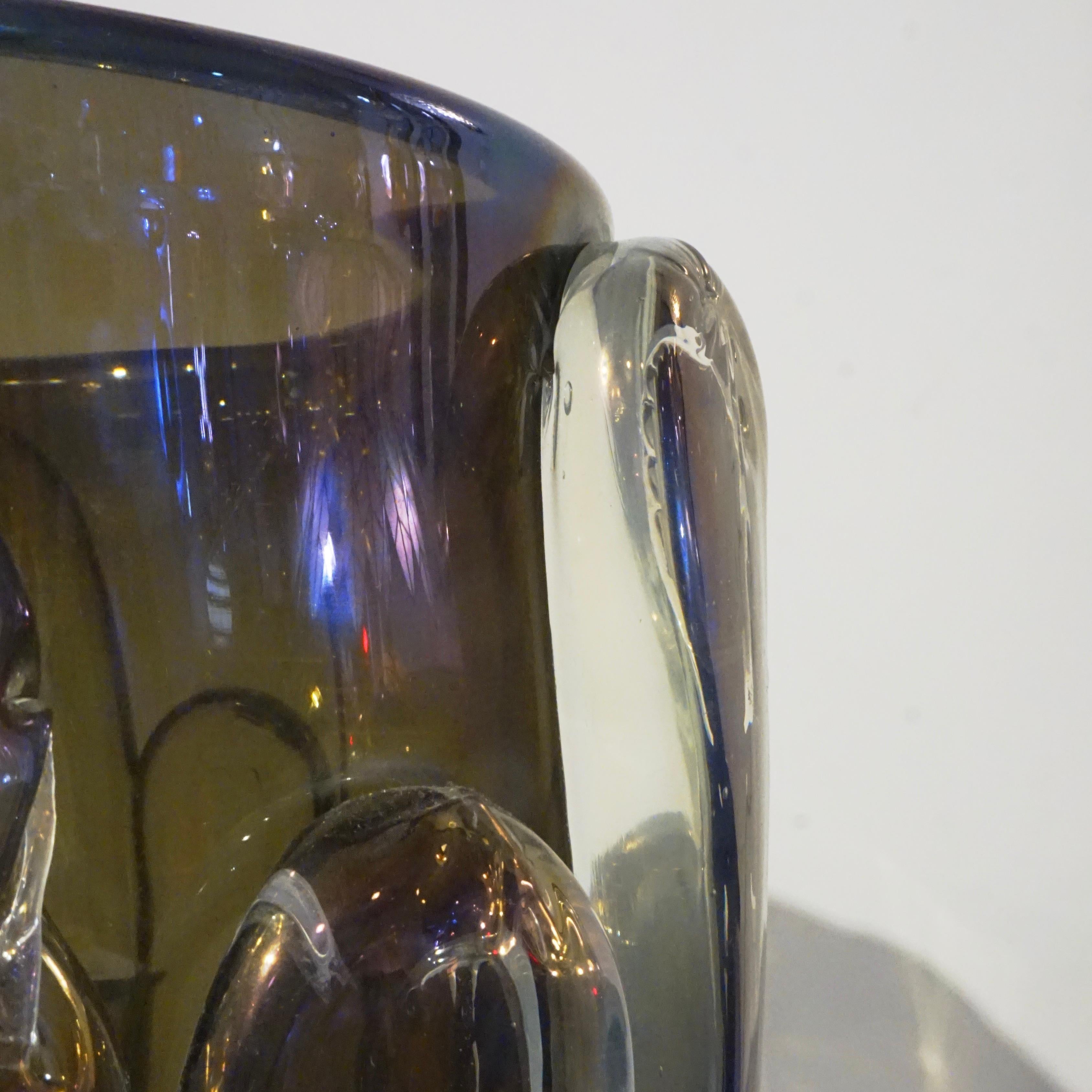 20th Century Cenedese Italian Modern Pair of Iridescent Black Smoked Murano Glass Vases