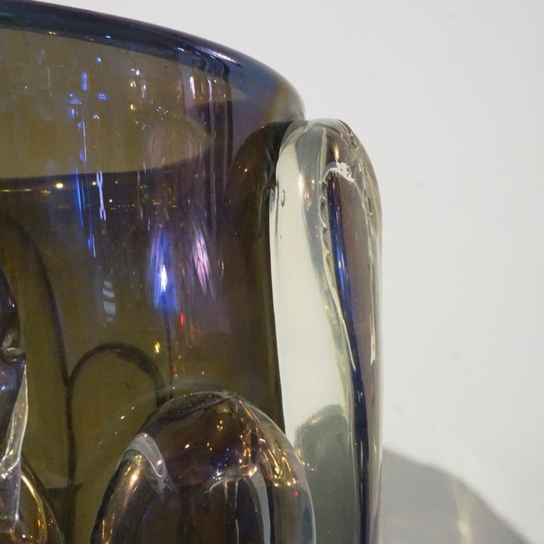 20th Century Cenedese Italian Modern Pair of Iridescent Black Smoked Murano Glass Vases For Sale