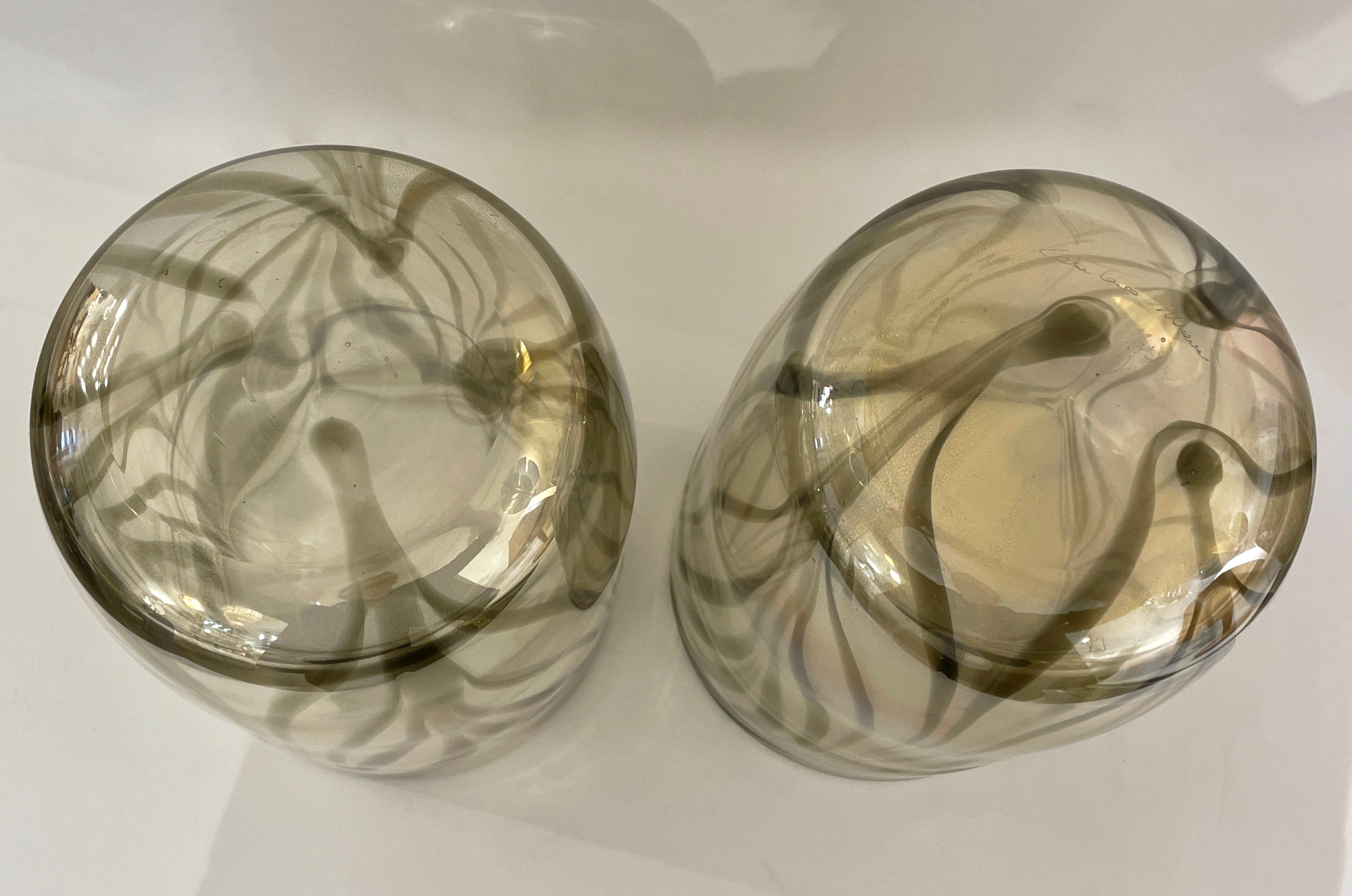 Paire de vases modernes italiens en verre de Murano de couleur zébré irisé et or fumé de Cenedese en vente 7