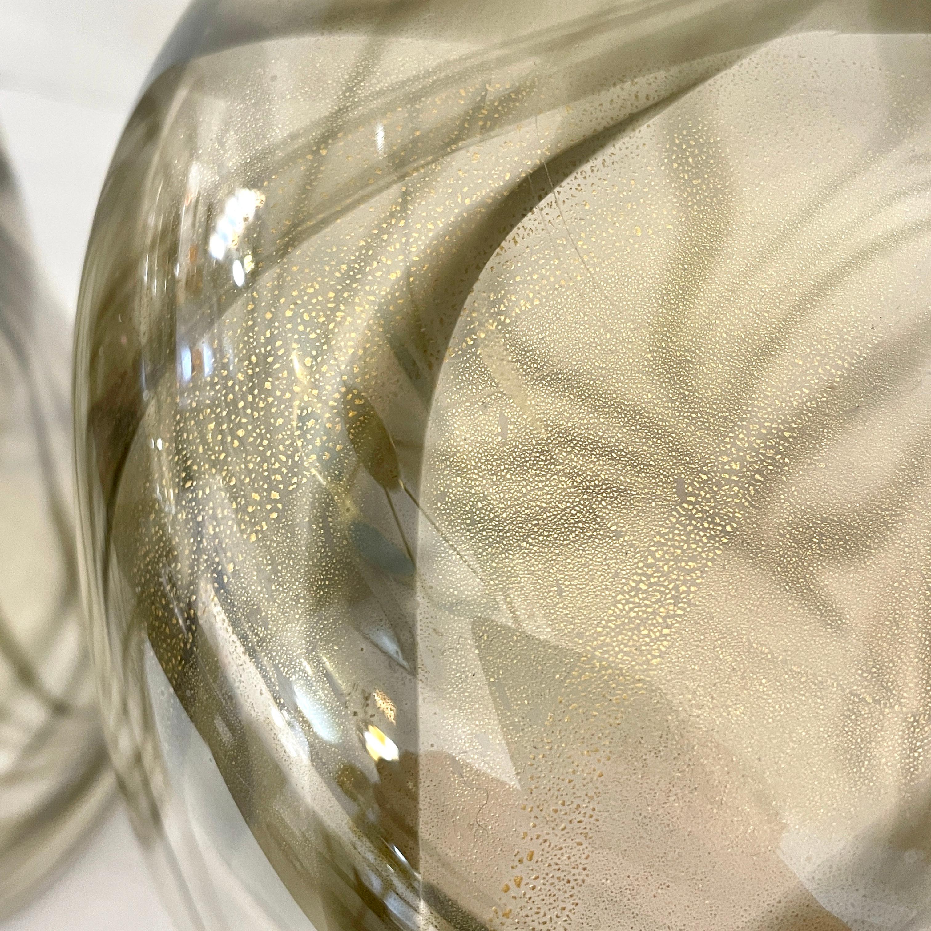 Cenedese Italian Pair of Iridescent Zebra Smoked Gold Murano Glass Modern Vases For Sale 9
