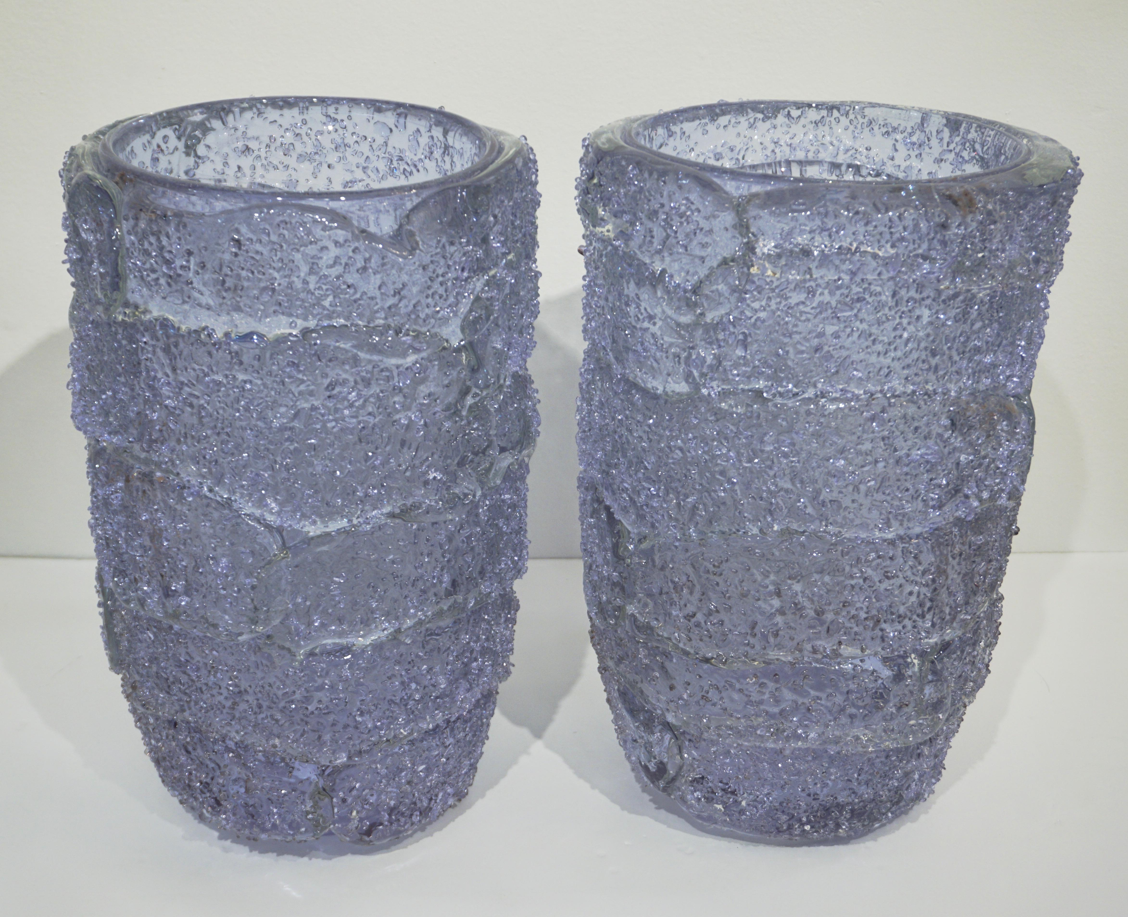 Cenedese Italian Pair of Pink Amethyst Aqua Blue Alexandrite Murano Glass Vases 9