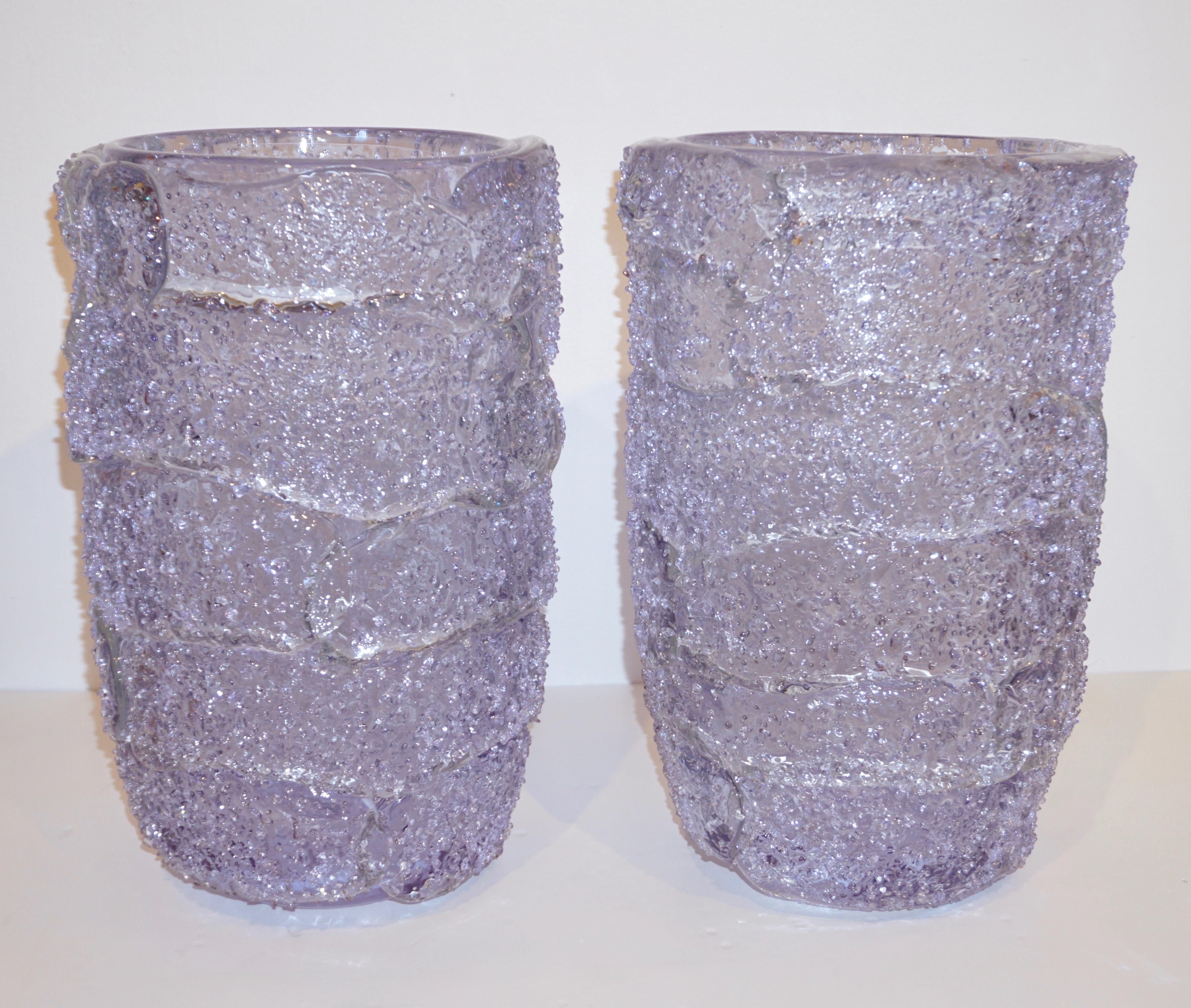 Cenedese Italian Pair of Pink Amethyst Aqua Blue Alexandrite Murano Glass Vases 10