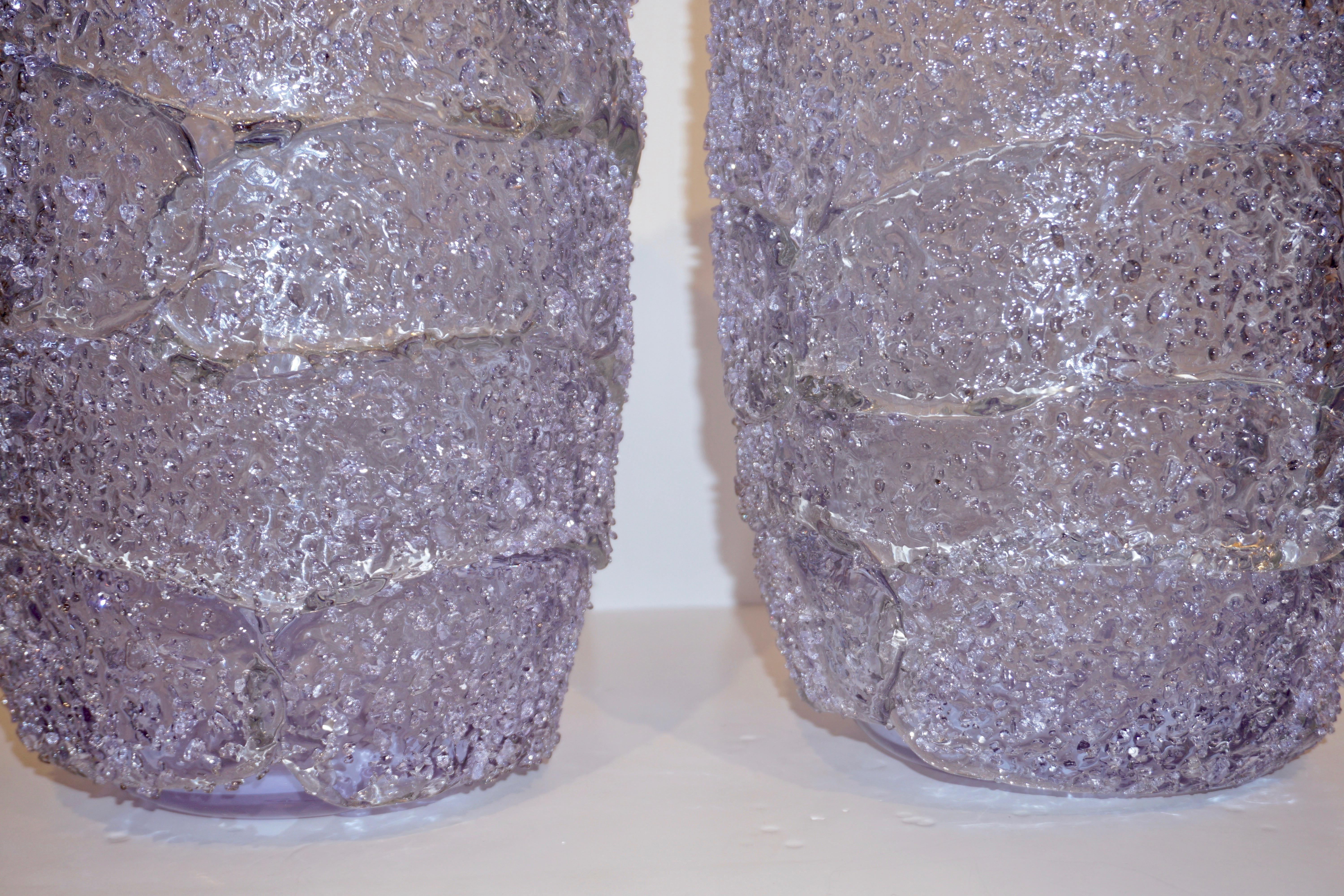 Cenedese Italian Pair of Pink Amethyst Aqua Blue Alexandrite Murano Glass Vases In Excellent Condition In New York, NY