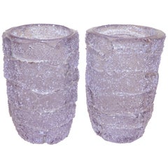 Vintage Cenedese Italian Pair of Pink Amethyst Aqua Blue Alexandrite Murano Glass Vases