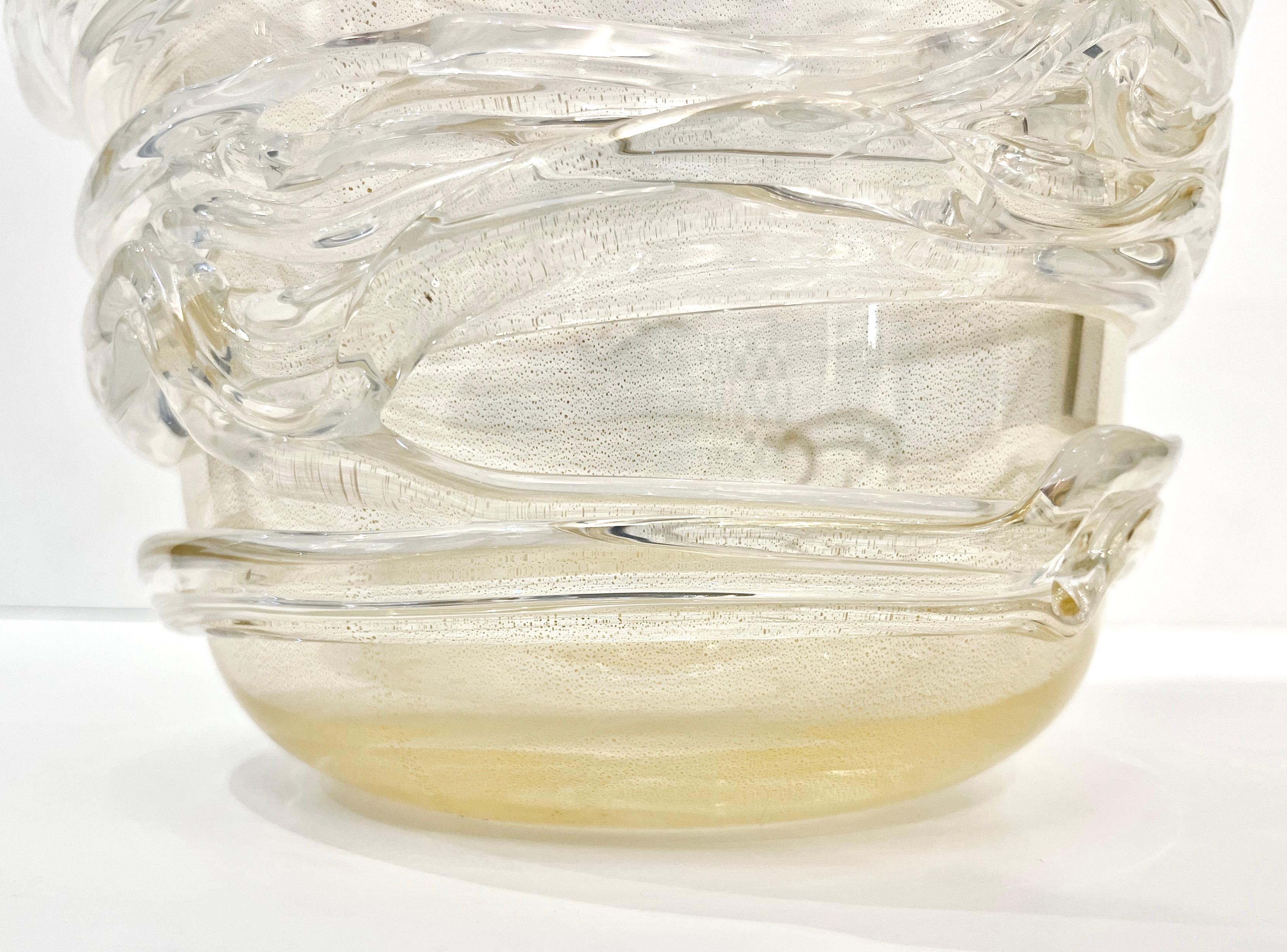 Paar hohe moderne schillernde italienische Muranoglasvasen aus Goldkristall und Muranoglas von Cenedese im Angebot 2