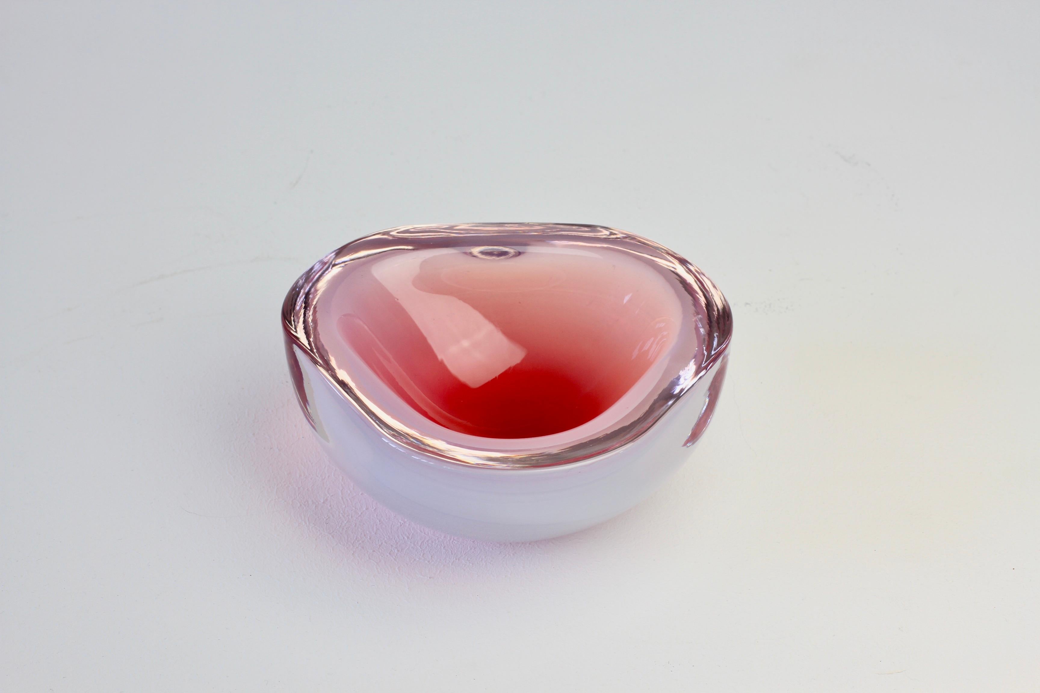 Blown Glass Cenedese Italian Pink Opaline Sommerso Murano Glass Bowl, Dish, Ashtray 1960s