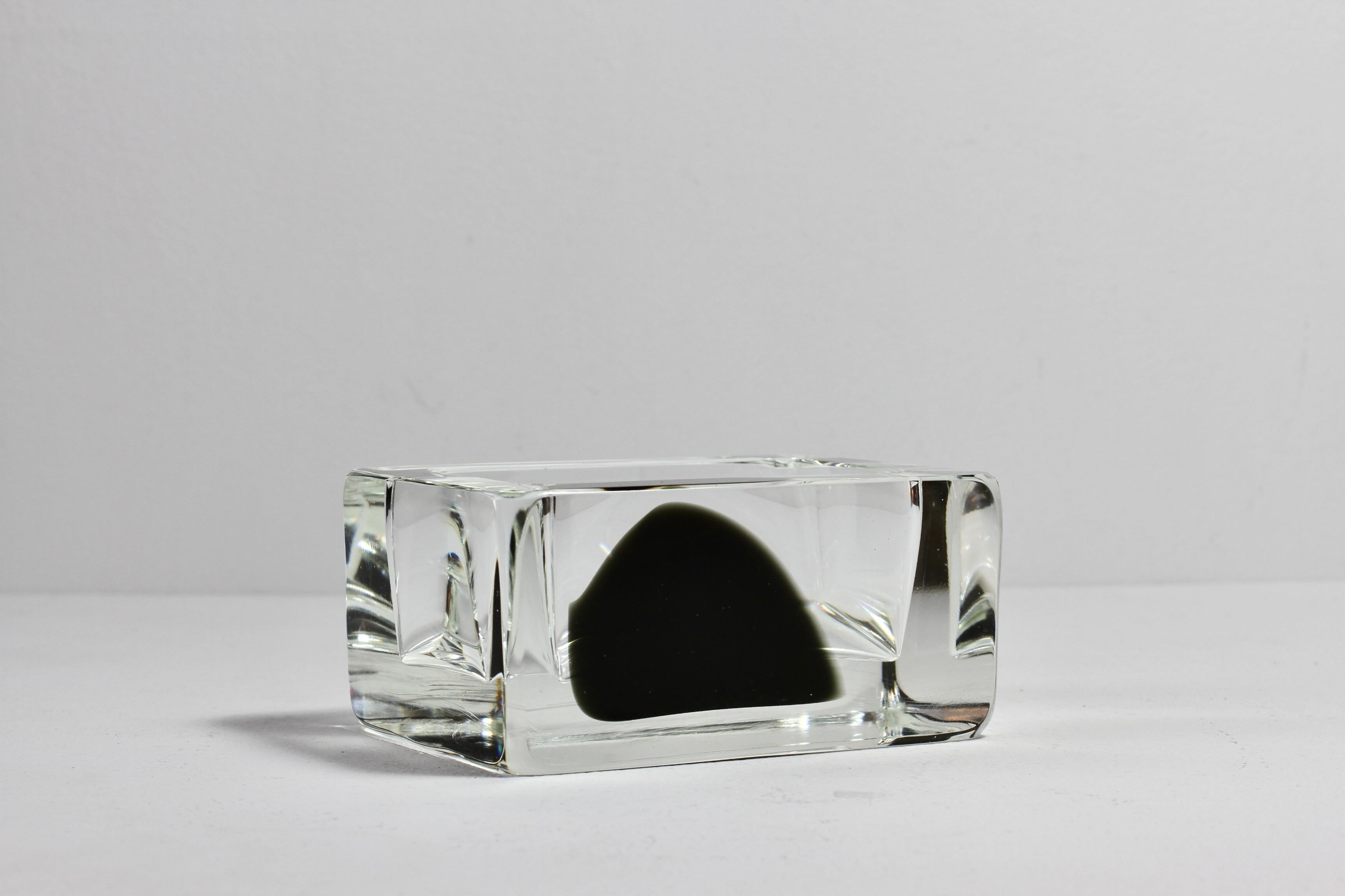 Cenedese Italian Rectangular Black and Clear Murano Glass Bowl, Dish or Ashtray For Sale 4
