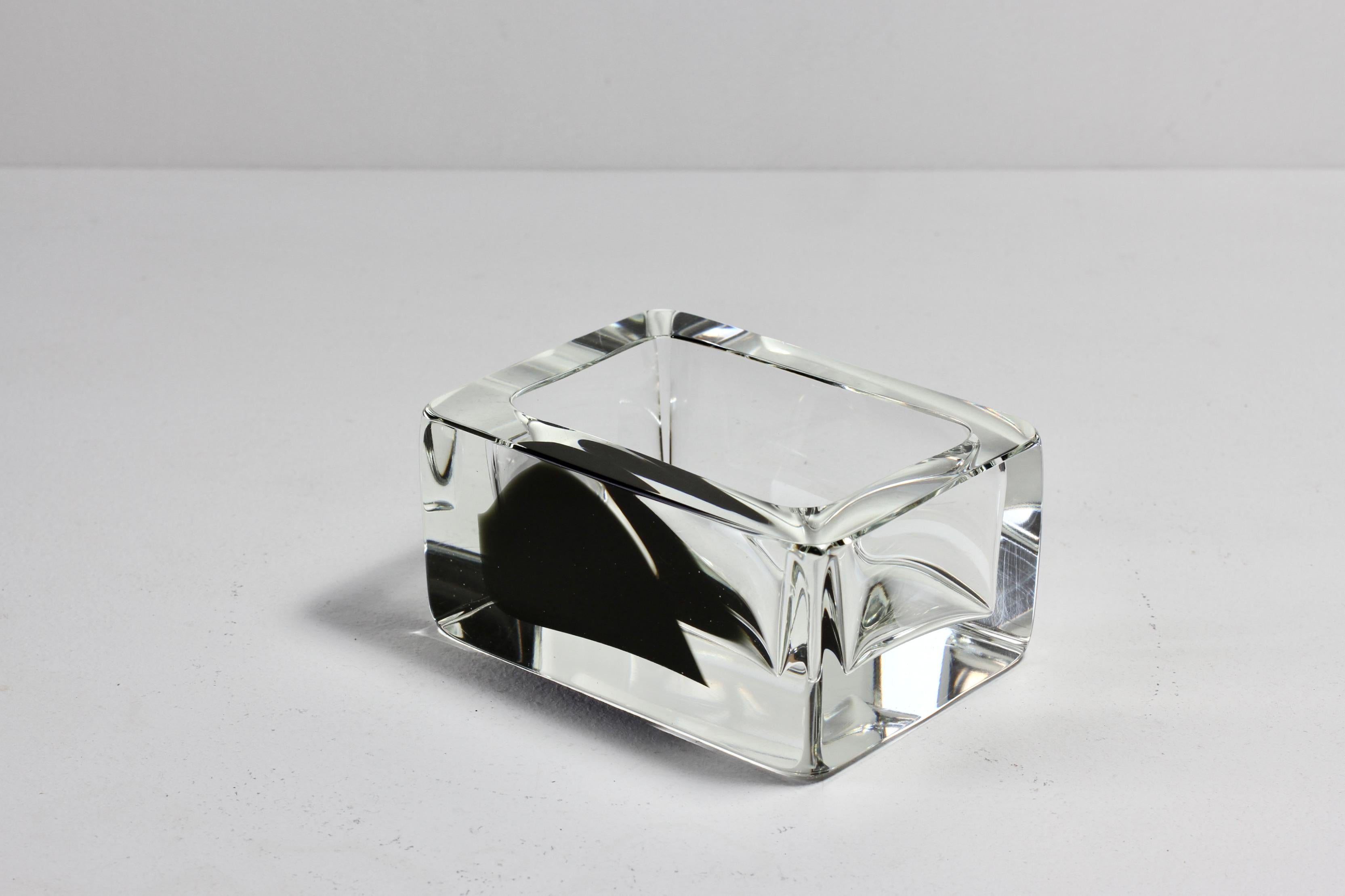 Cenedese Italian Rectangular Black and Clear Murano Glass Bowl, Dish or Ashtray For Sale 6